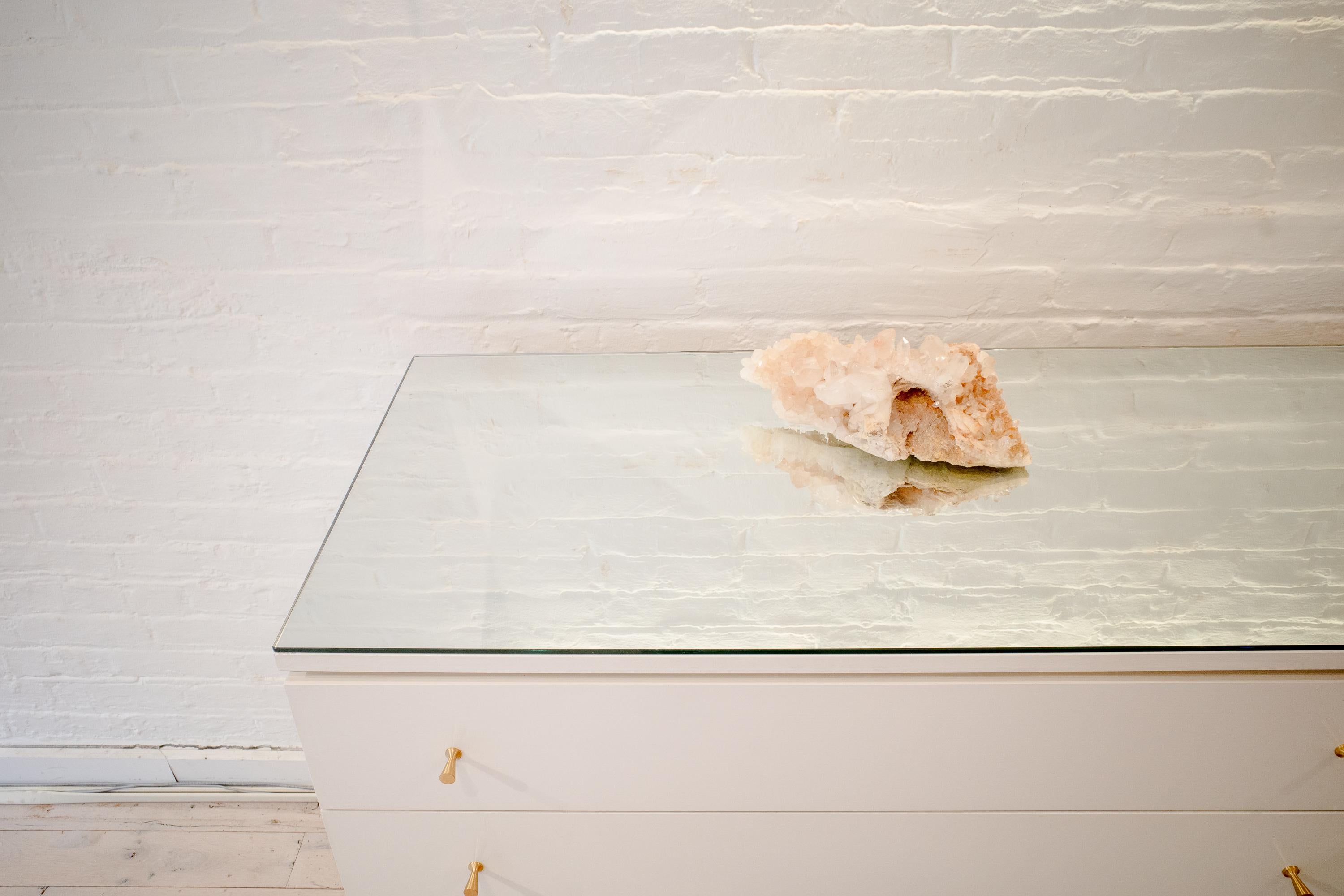 Metal Custom Made Long Credenza with Mirrored Tabletop For Sale