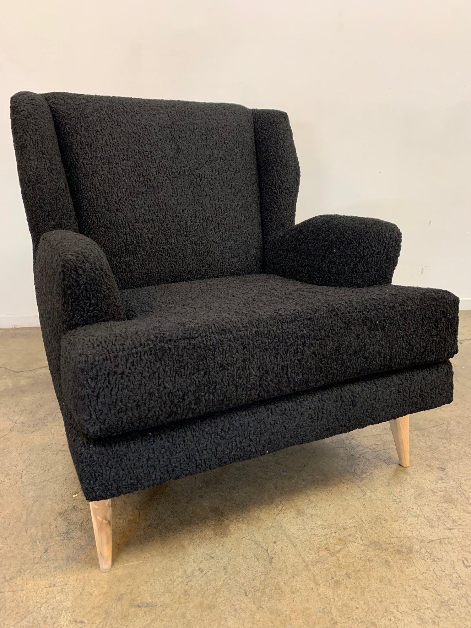 Contemporary Custom Made Lounge Chair in Black Sherpa For Sale