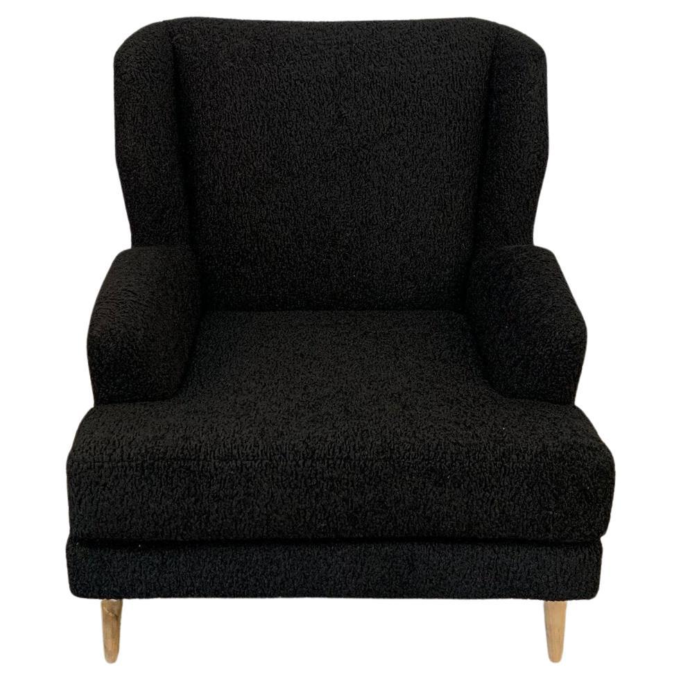 Custom Made Lounge Chair in Black Sherpa For Sale