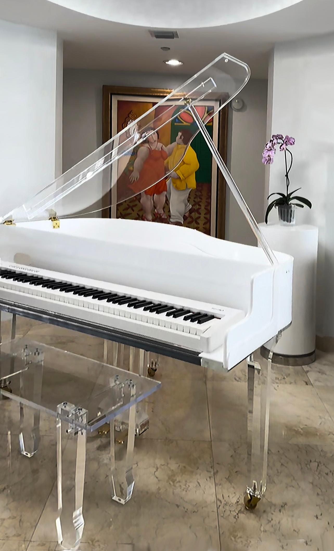 Modern Custom-made Lucite Acrylic Baby Grand Piano and Bench by Iconic Design Gallery For Sale