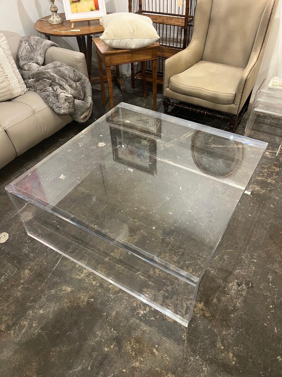 Hand-Crafted Custom Made Lucite/Acrylic Waterfall Coffee Table For Sale