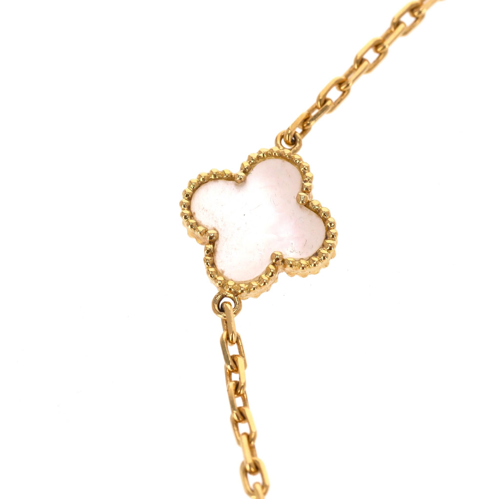 Custom Made Lucky Alhambra Style 12 Motif Necklace in 18K Yellow Gold For Sale 1