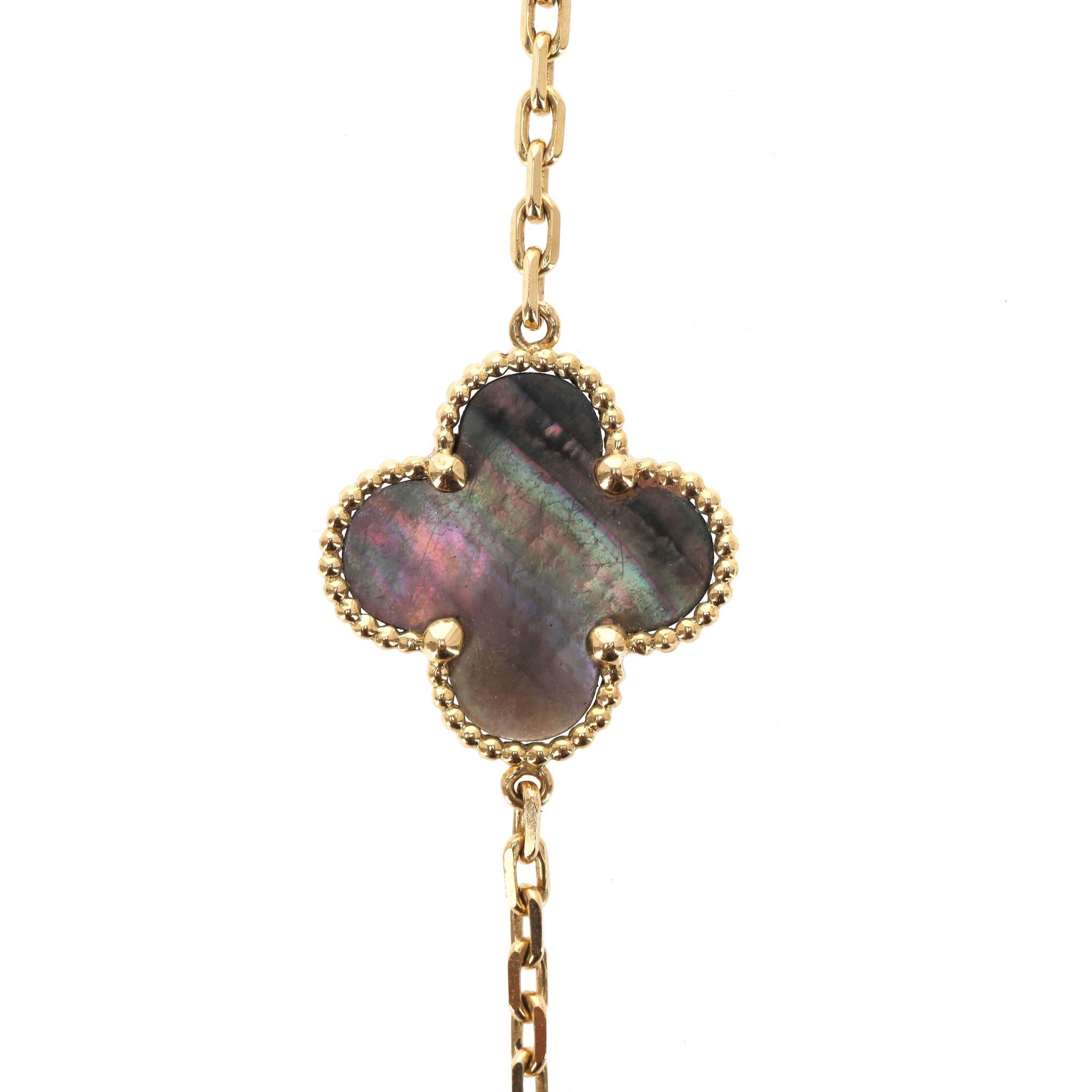 Custom Made Lucky Alhambra Style 12 Motif Necklace in 18K Yellow Gold For Sale 2