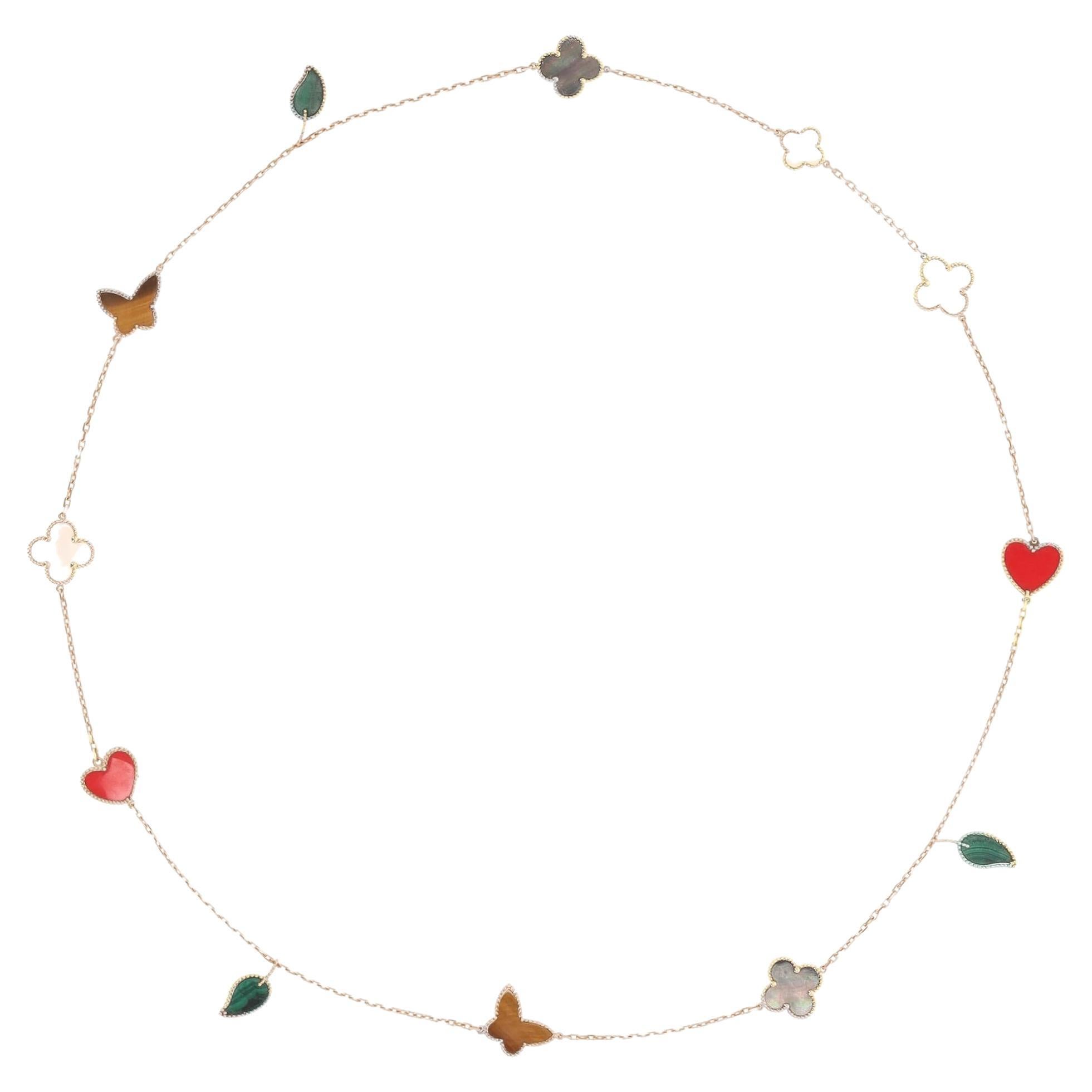 Custom Made Lucky Alhambra Style 12 Motif Necklace in 18K Yellow Gold For Sale