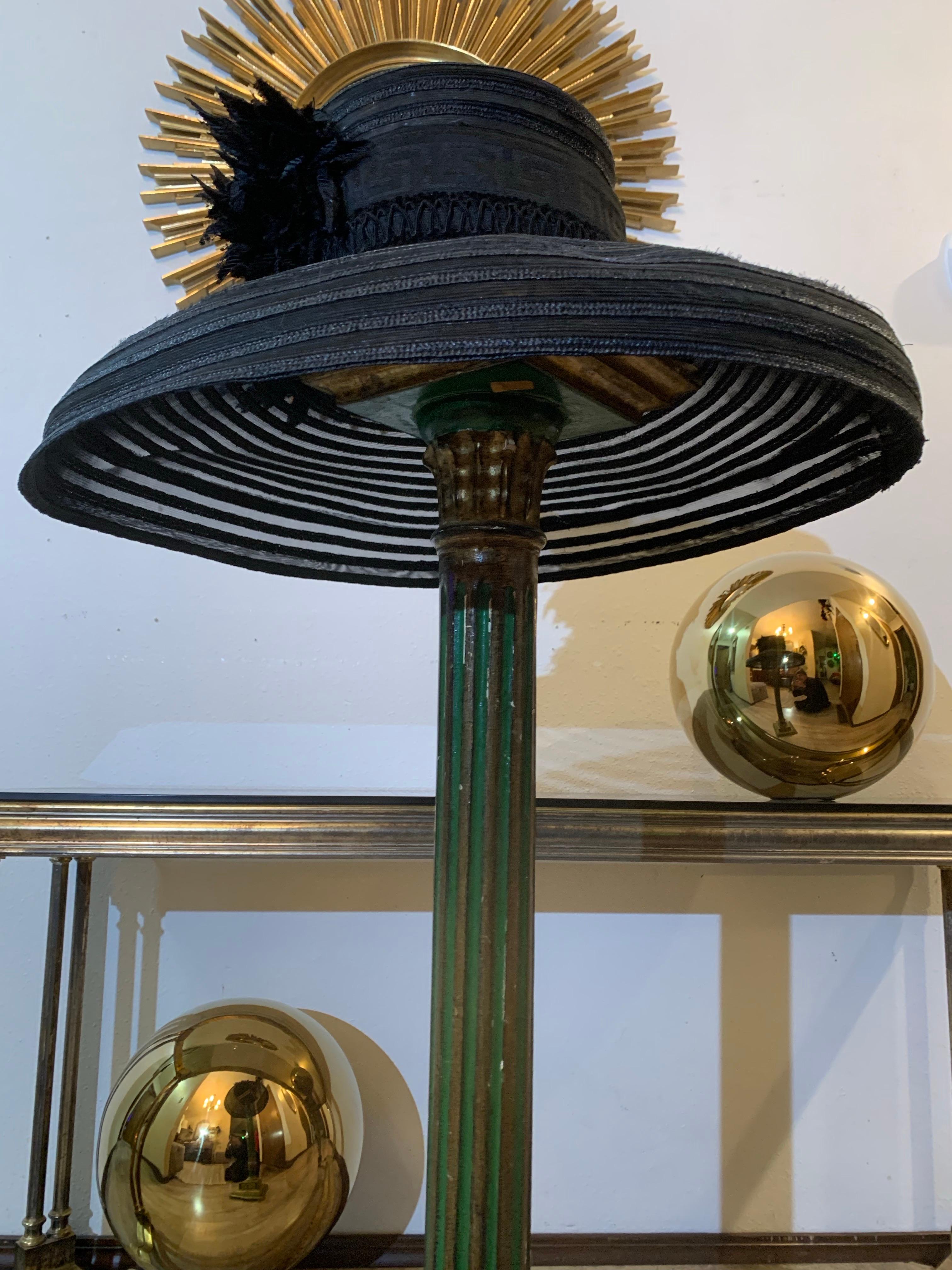 Black Custom-Made Maison Michel Broad Brimmed Striped Hat of Straw & Sheer w Flowers For Sale