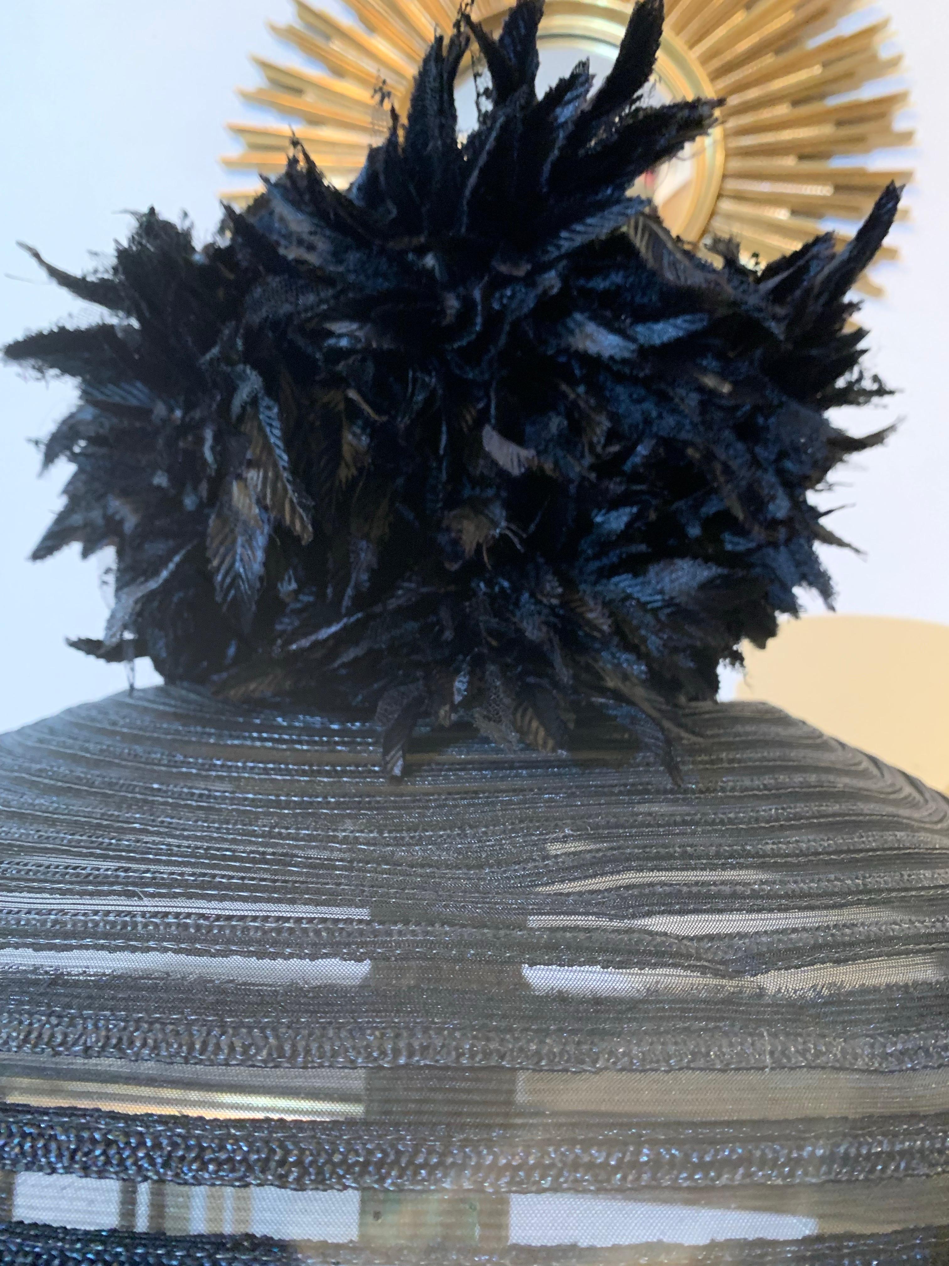 Women's Custom-Made Maison Michel Broad Brimmed Striped Hat of Straw & Sheer w Flowers For Sale
