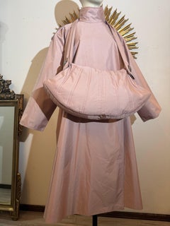 Custom Made Mauve Silk Weatherized Trapeze Coat w Matching Shoulderbag Handbag