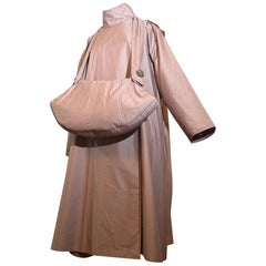 Custom Made Mauve Silk Weatherized Trapeze Coat w Matching Shoulderbag Handbag