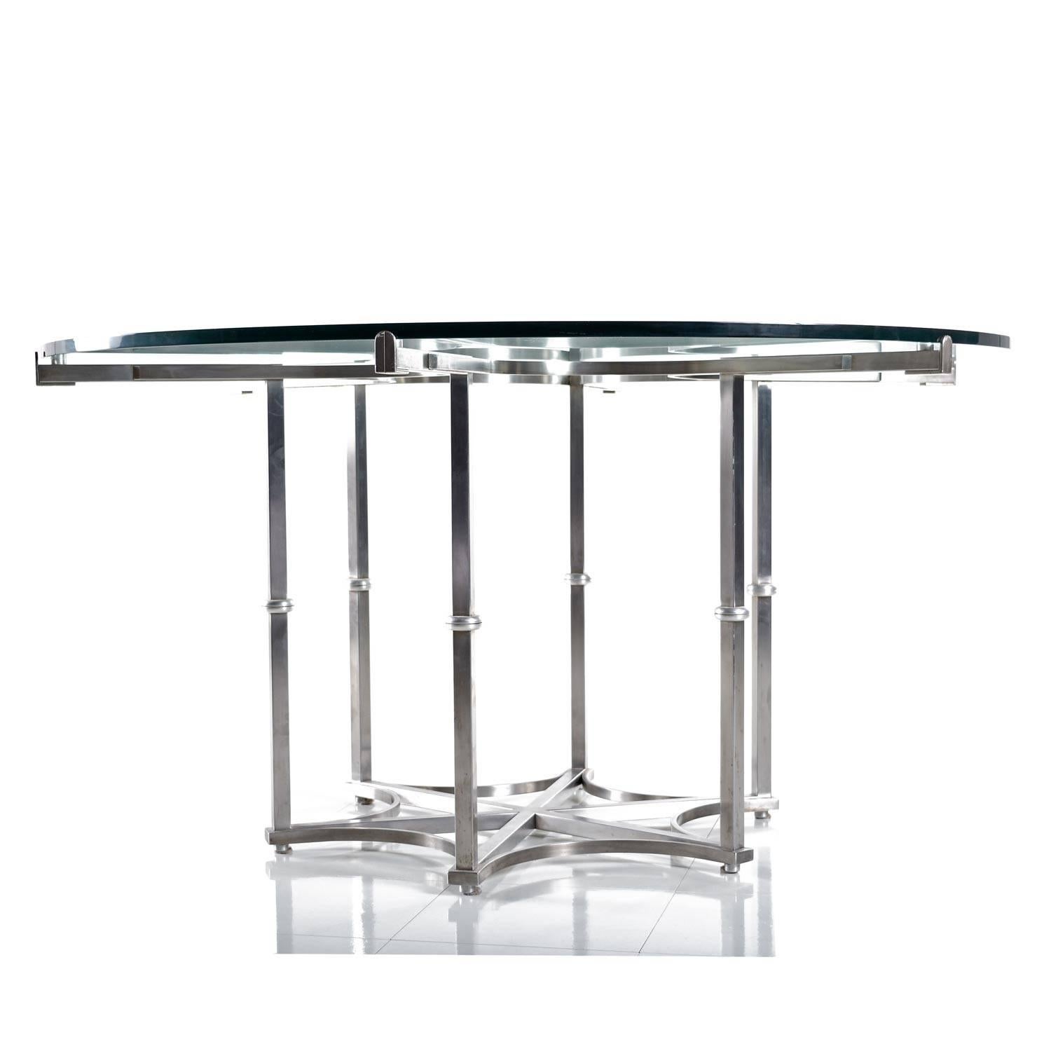American Custom-Made Metal and Glass Round Modern Dining Table