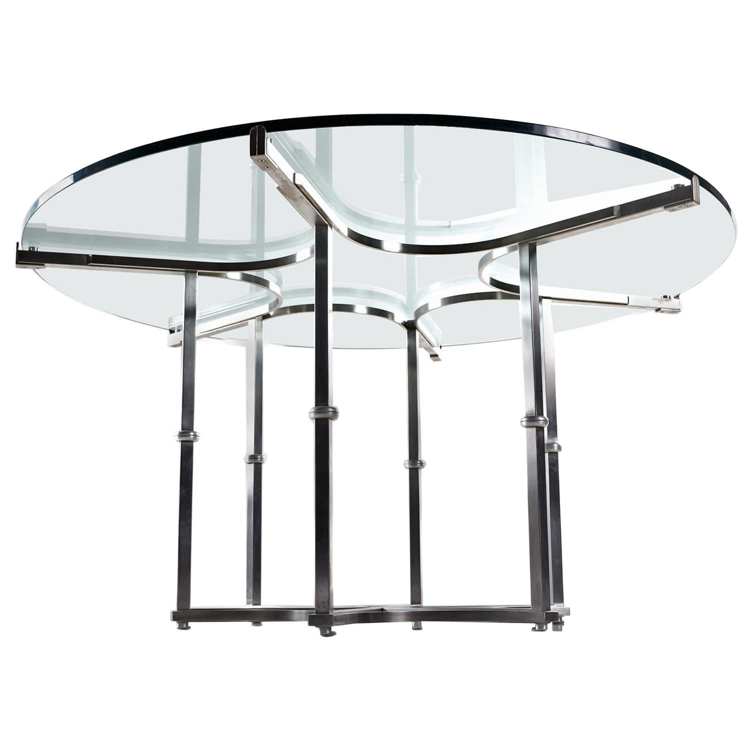 Custom-Made Metal and Glass Round Modern Dining Table