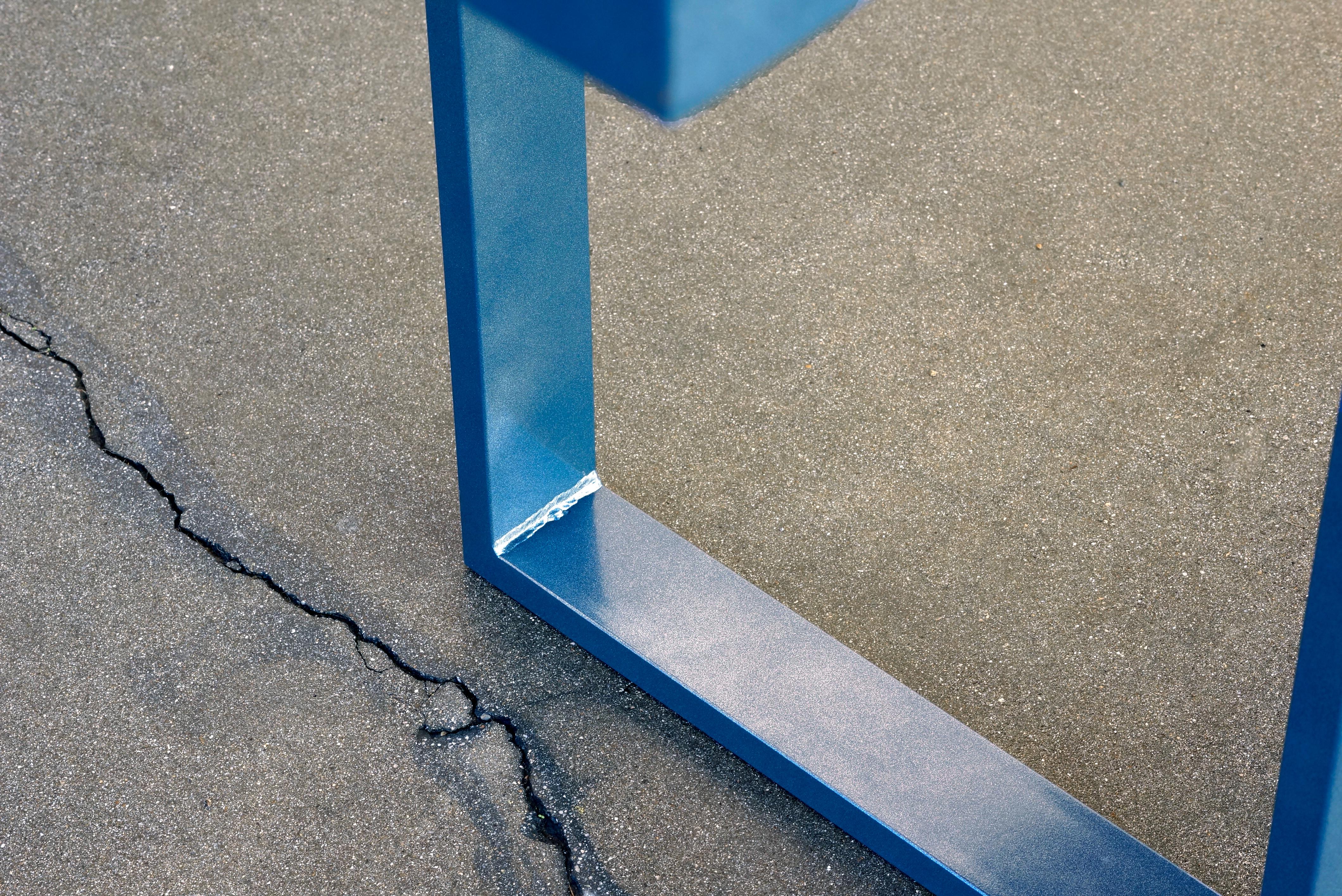 Powder-Coated Custom Made Metallic Midnight Blue Console Table For Sale