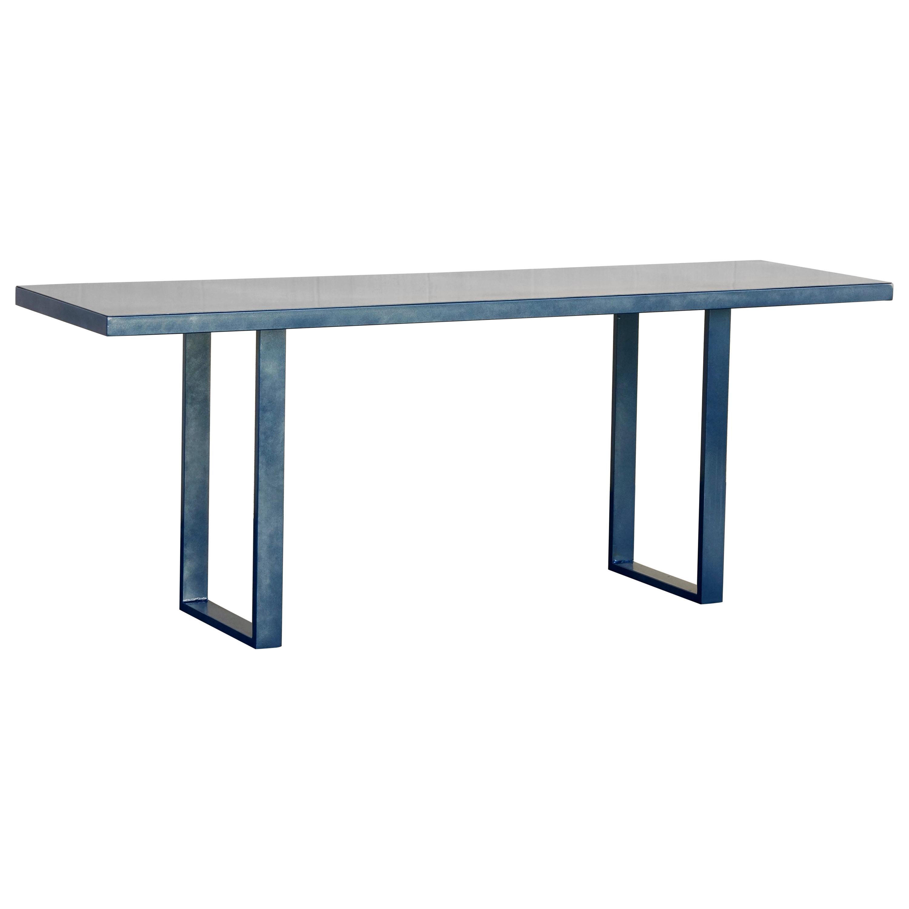 Custom Made Metallic Midnight Blue Console Table For Sale