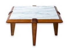 Custom Made Mid Century Modern Marble and Oak Square Coffee Side End Table
