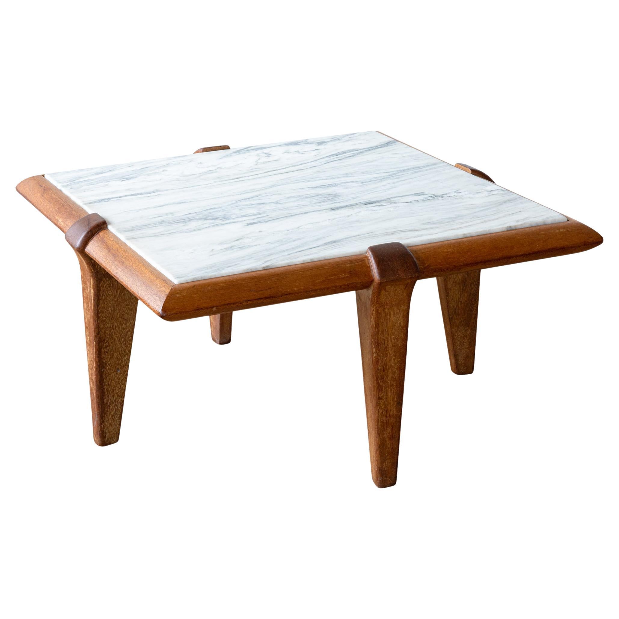 Custom Made Mid Century Modern Marble and Oak Square Coffee Side End Table For Sale