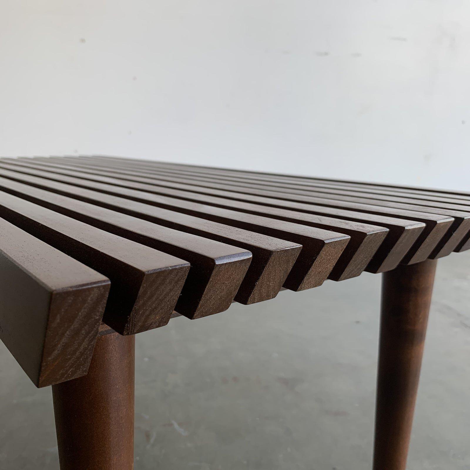 Wood Custom Made Mid-Century Modern Slat Bench For Sale