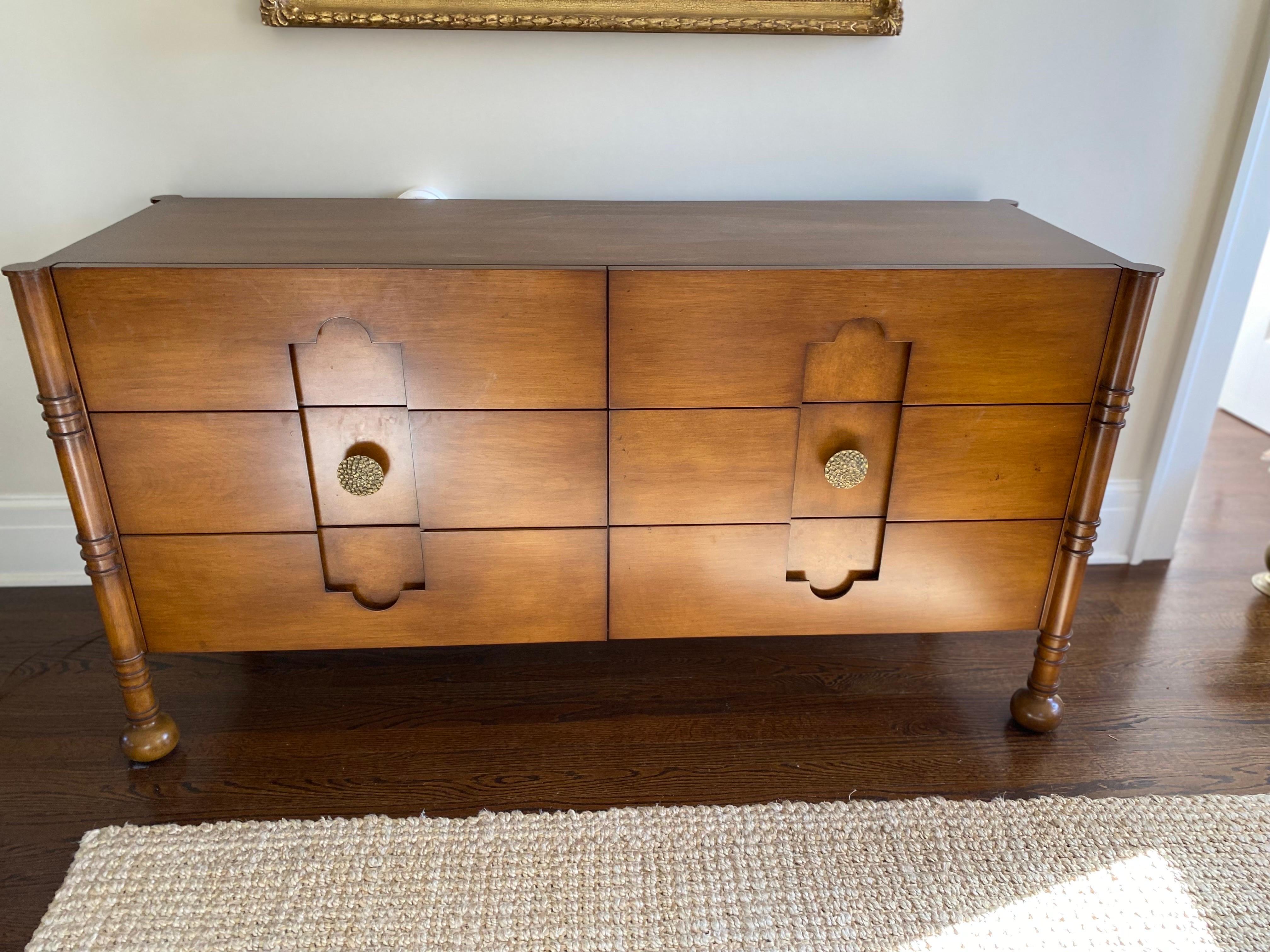 Contemporary Custom-made Mid-Century Style Six Drawer Wood Dresser For Sale