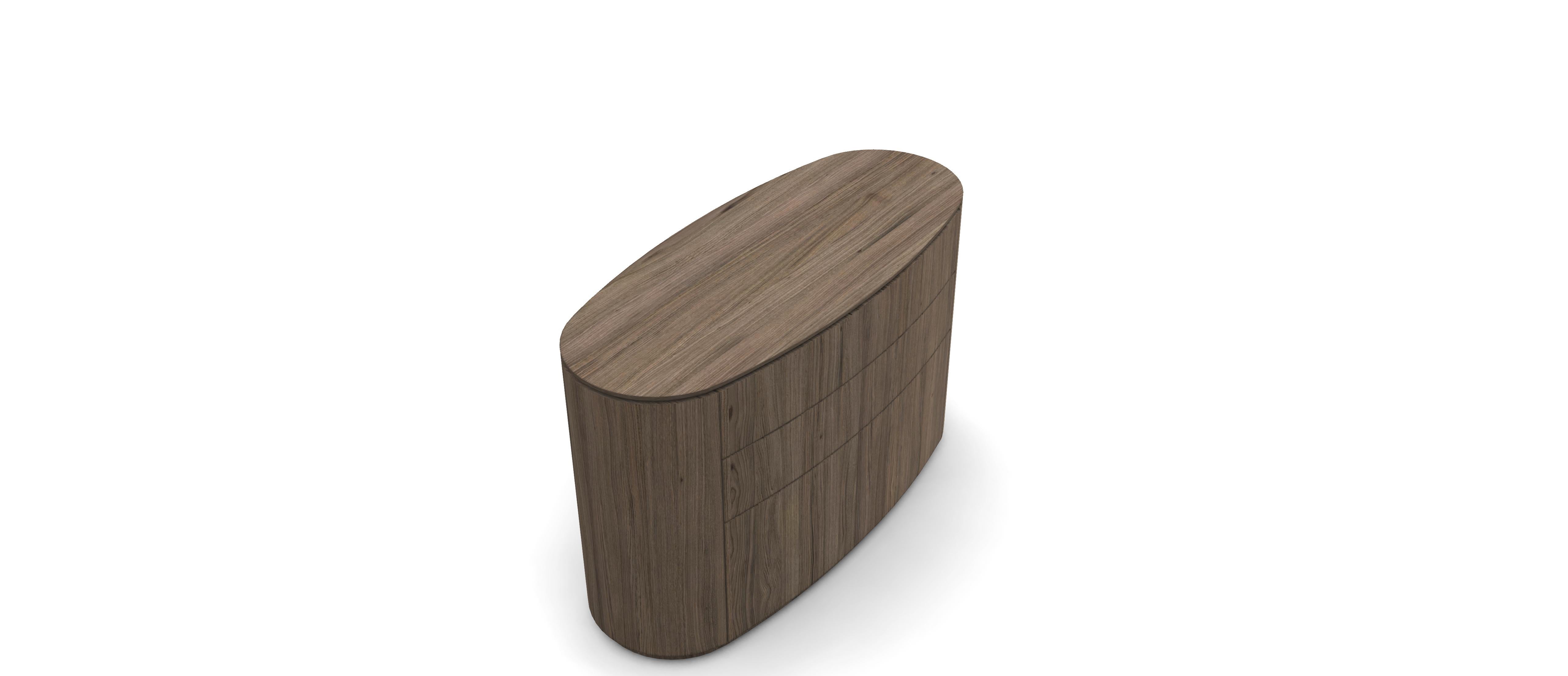 Modern Custom Made Minimalist Oval Chest of Drawers in Brown Oak For Sale