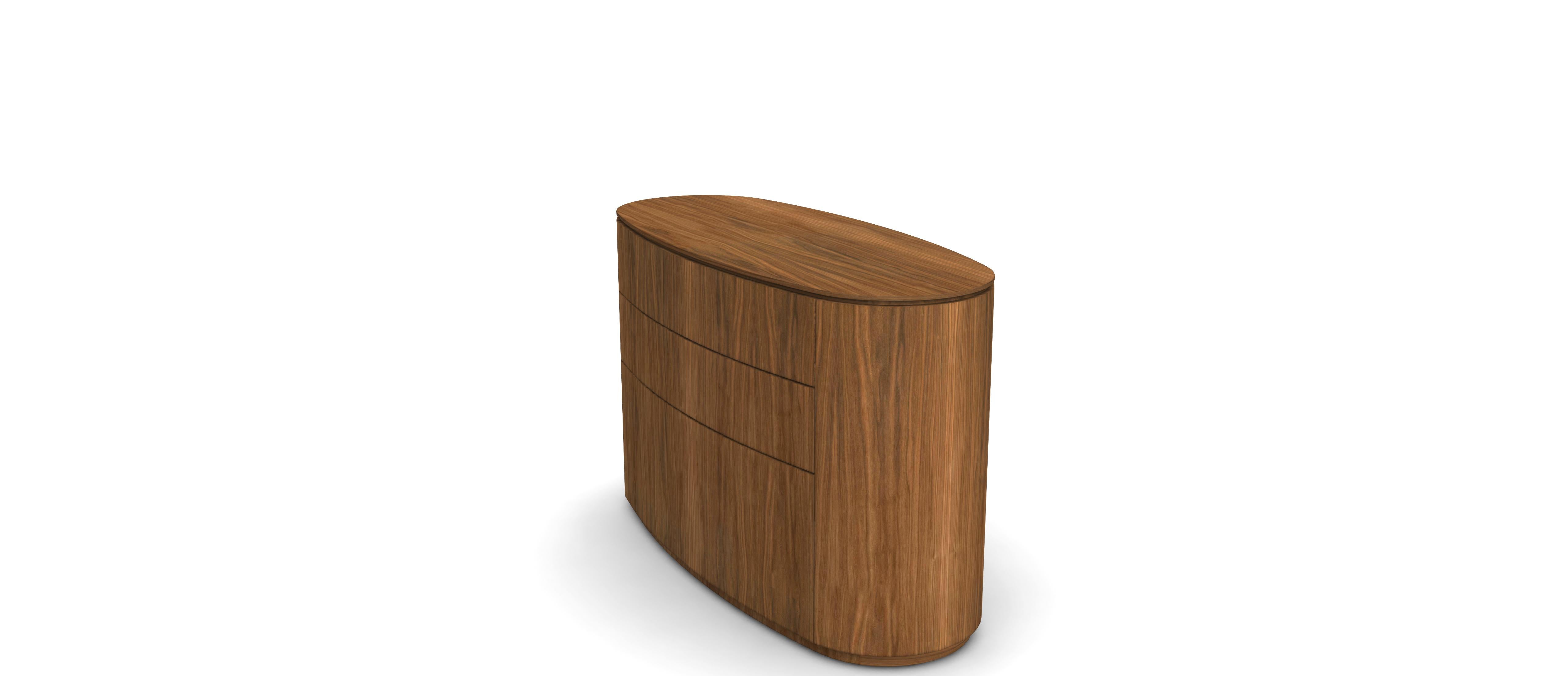 European Custom Made Minimalist Oval Chest of Drawers in Brown Oak For Sale