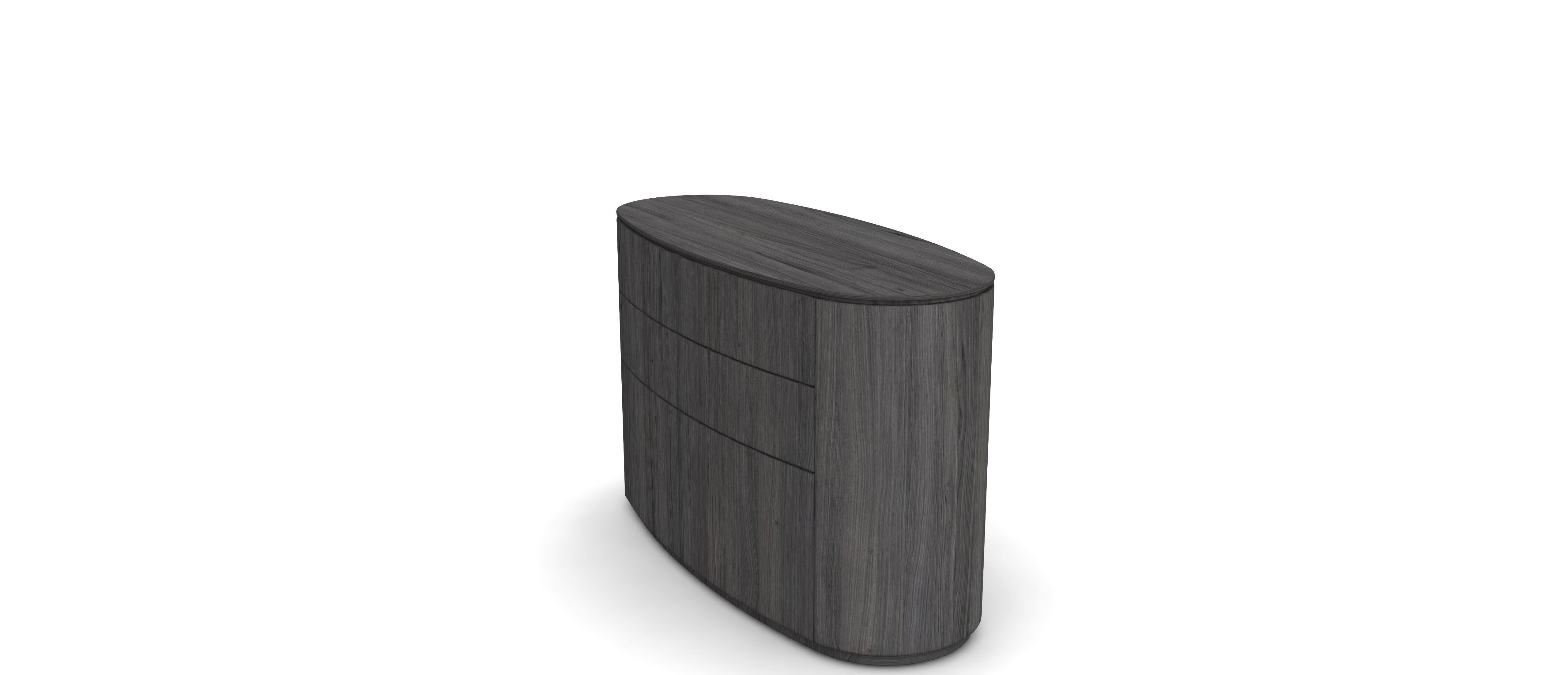Contemporary Custom Made Minimalist Oval Chest of Drawers in Brown Oak For Sale