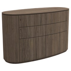 Custom Made Minimalist Oval Chest of Drawers in Brown Oak