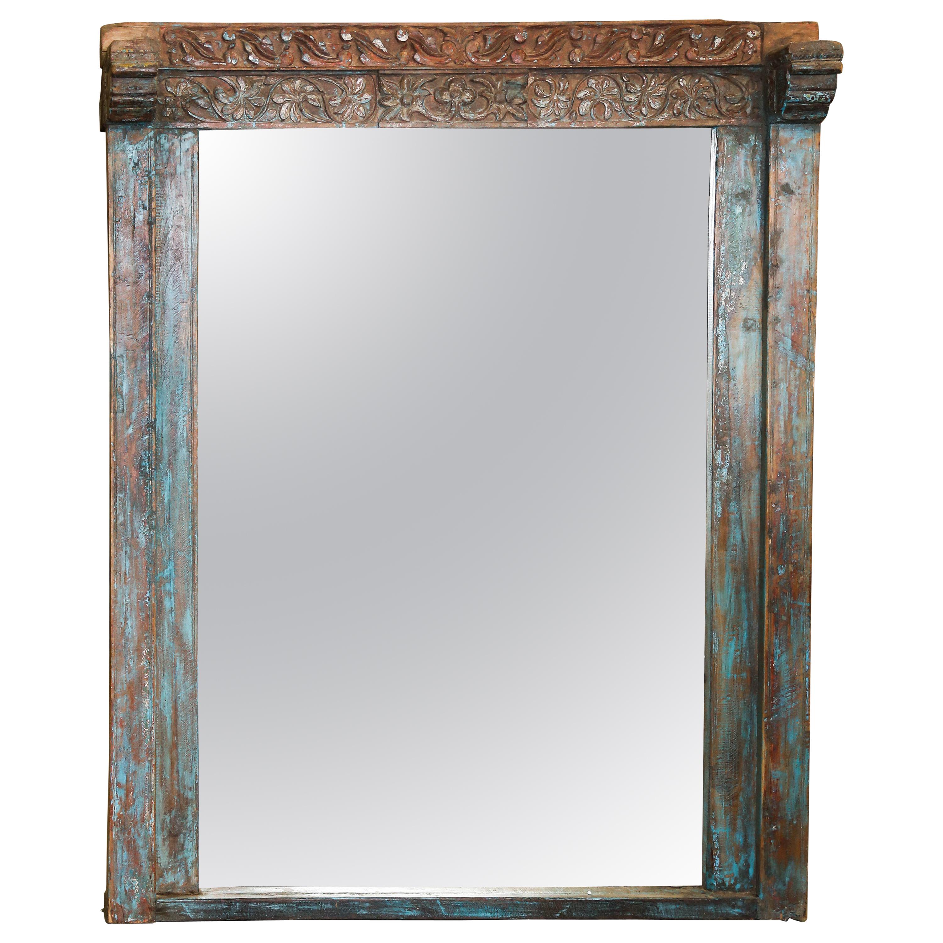 Custom Made Mirror from a Solid Teak Wood Window Frame of 1850s Settler's Home For Sale