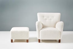 Custom Made Model 54 Boucle Lounge Chair and Ottoman