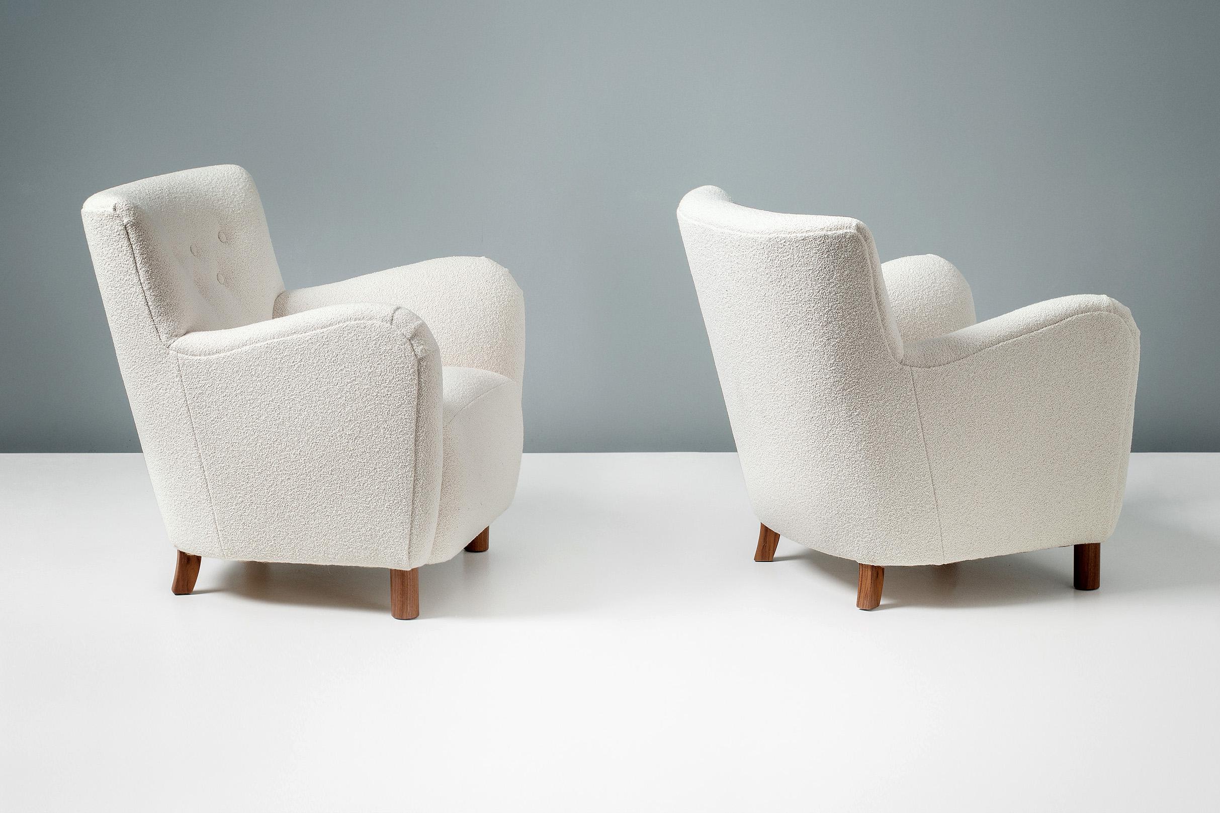Scandinavian Modern Custom Made Model 54 Boucle Lounge Chairs For Sale