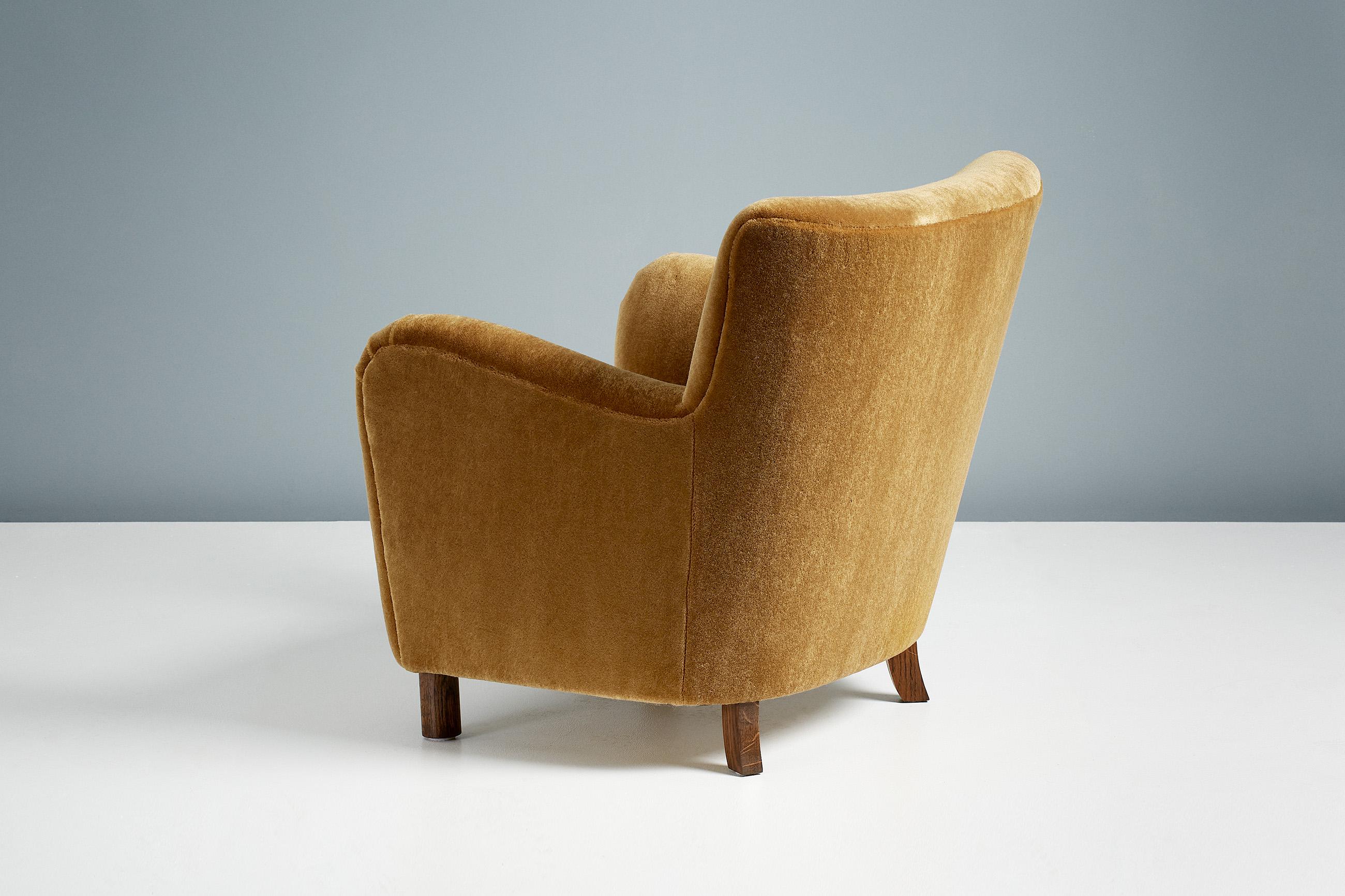 British Custom Made Model 54 Mohair Velvet Lounge Chair For Sale