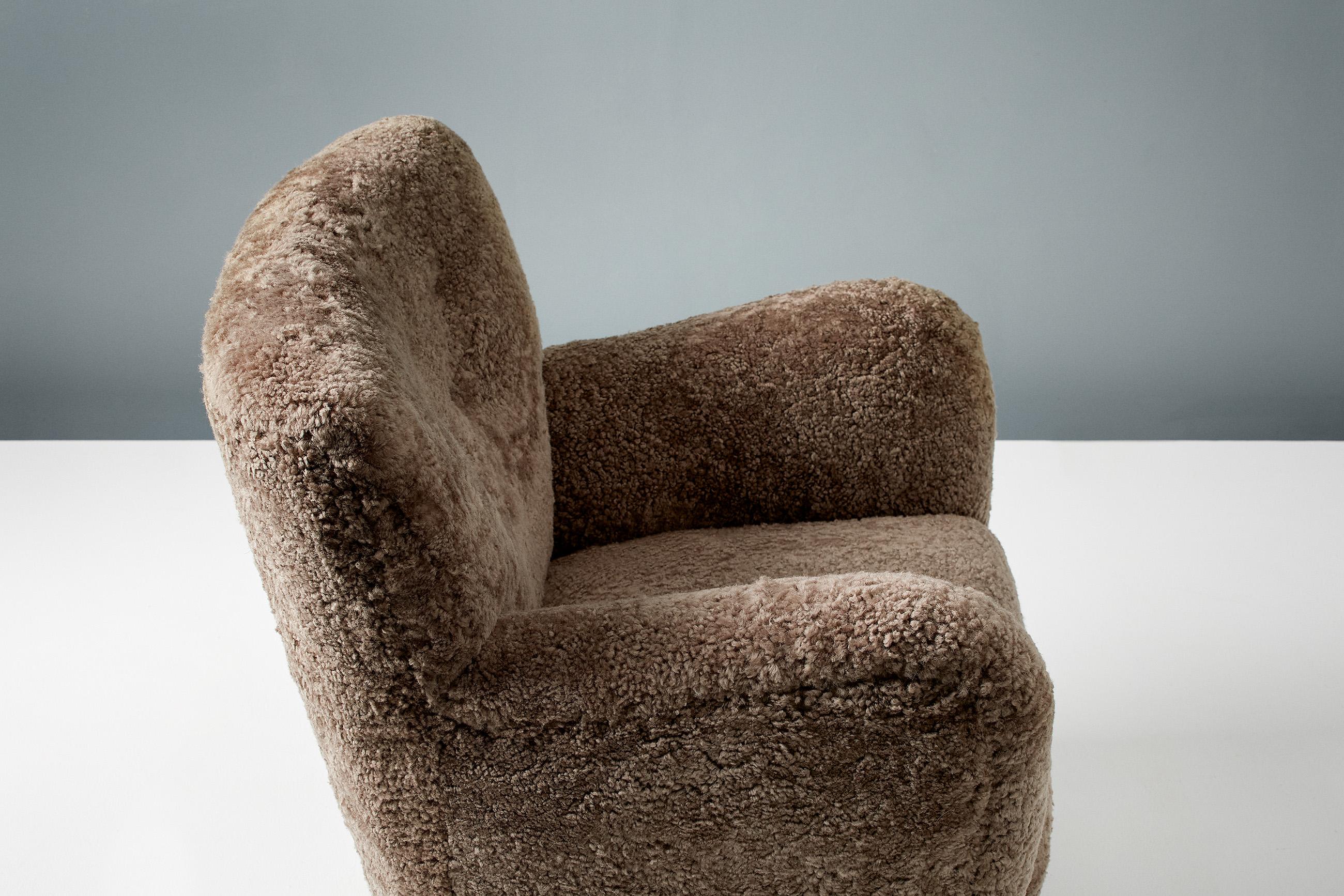 Custom Made Model 54 Sheepskin Lounge Chair and Ottoman For Sale 4