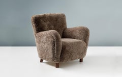 Custom Made Model 54 Sheepskin Lounge Chair and Ottoman