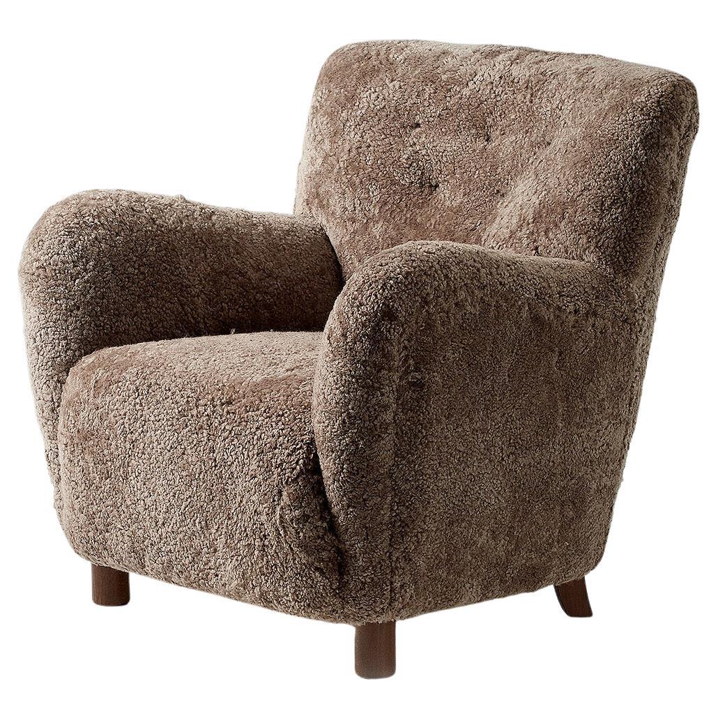 Custom Made Model 54 Sheepskin Lounge Chair and Ottoman For Sale