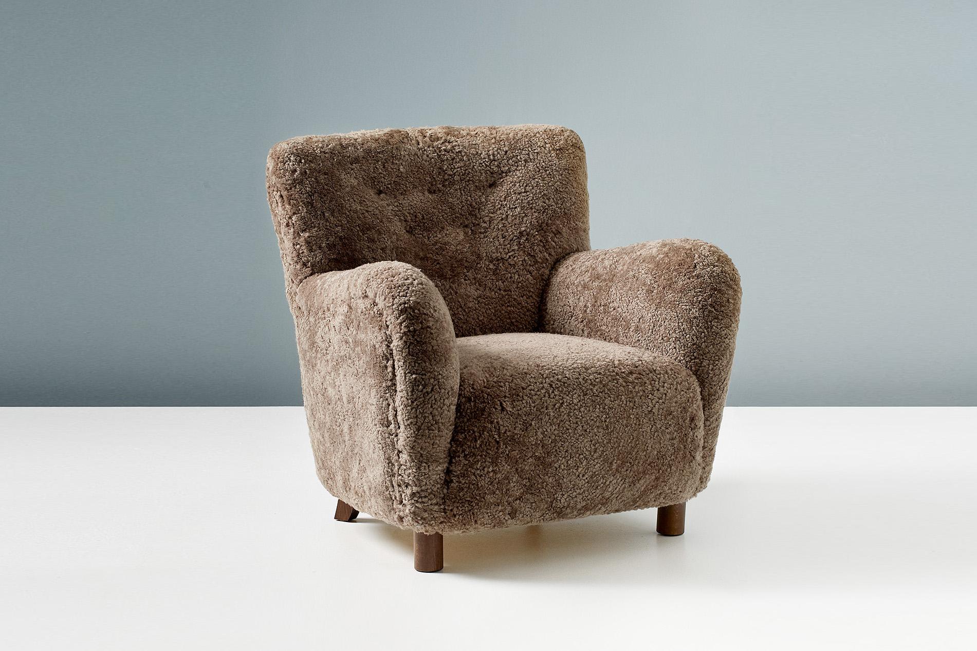 British Custom Made Model 54 Sheepskin Lounge Chair For Sale
