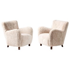 Vintage Custom Made Model 54 Sheepskin Lounge Chairs