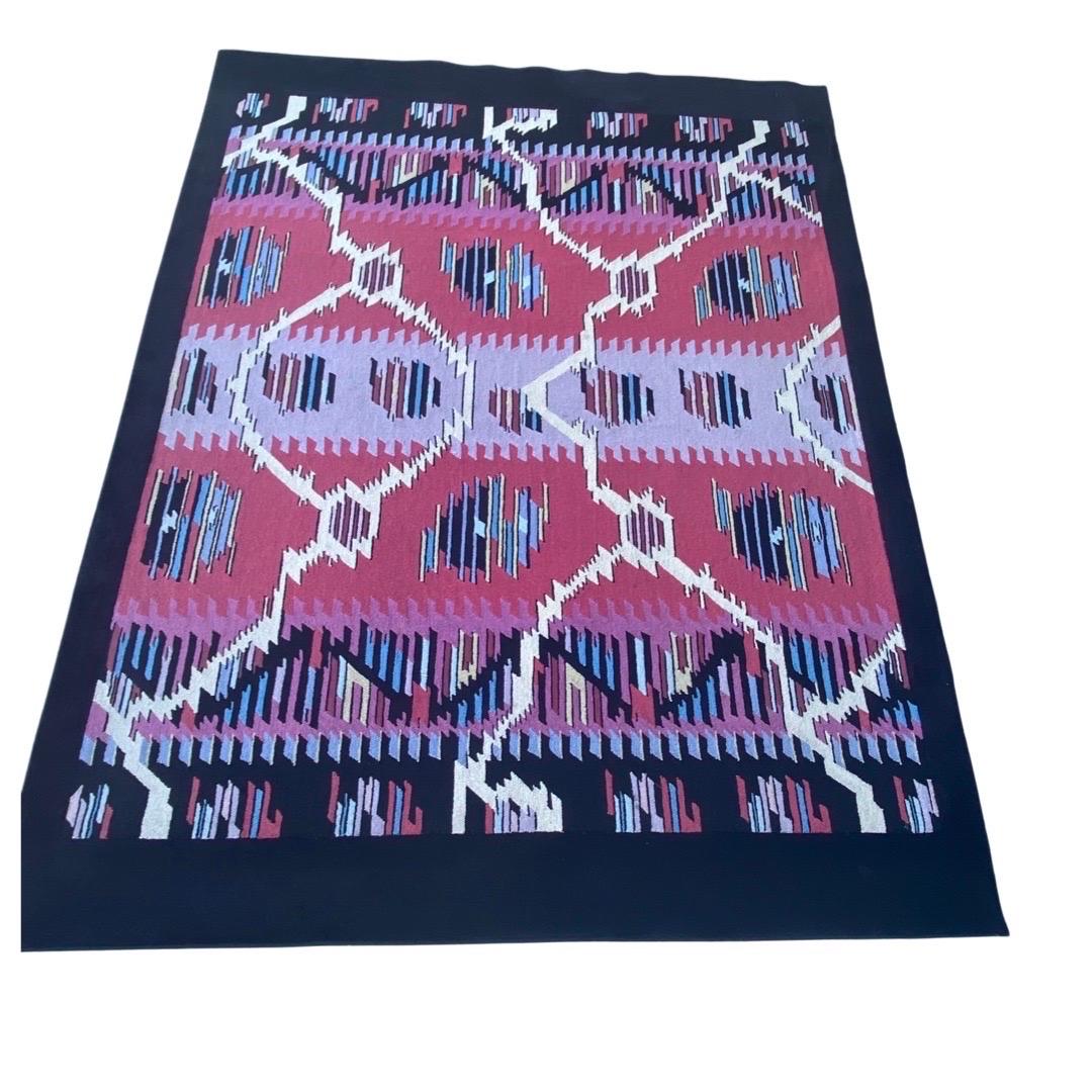 Wool Custom Made Modern Area Rug in Bright Ethnic Pattern Bright Colors For Sale