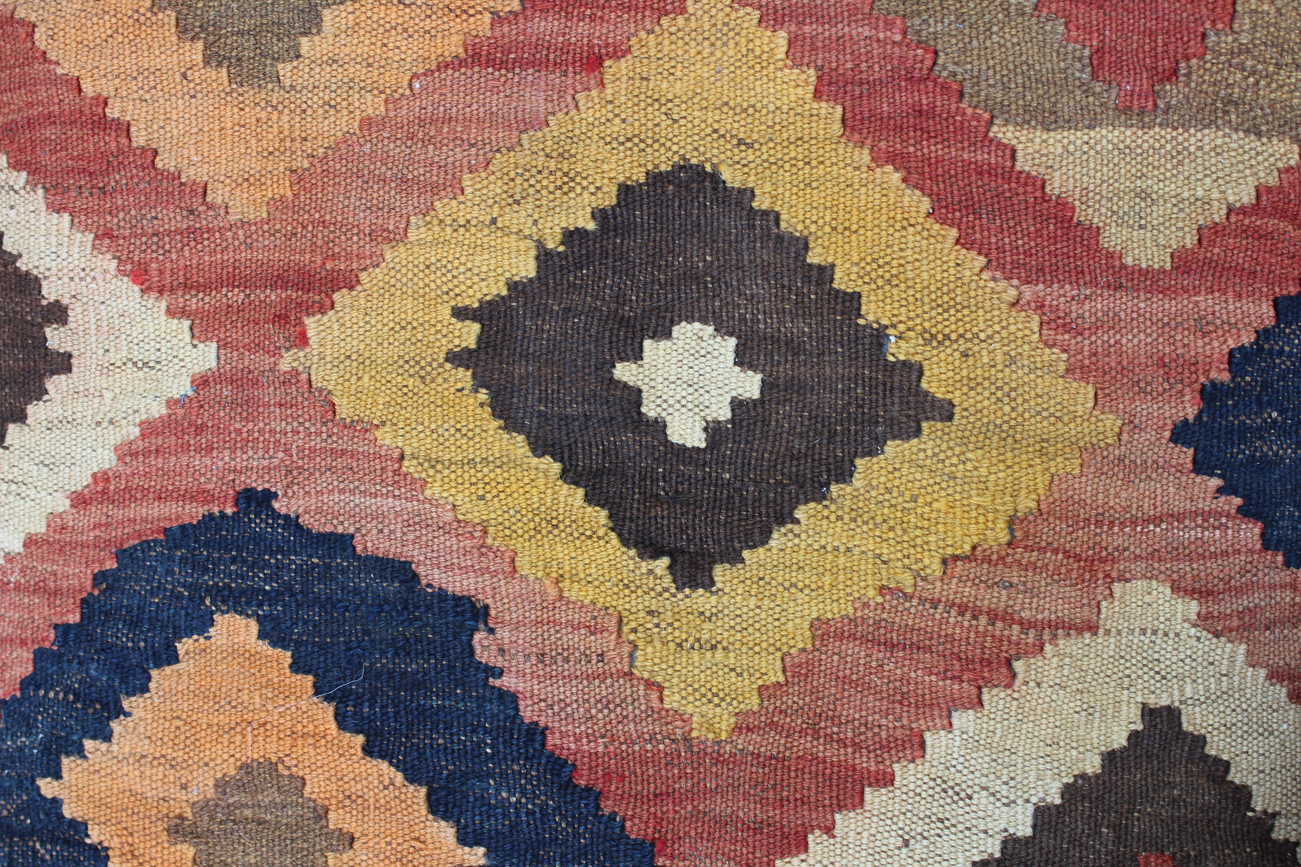 Custom Made Modern Bench Upholstered in Geometric Flat-Weave Tribal Kilim Rug  1