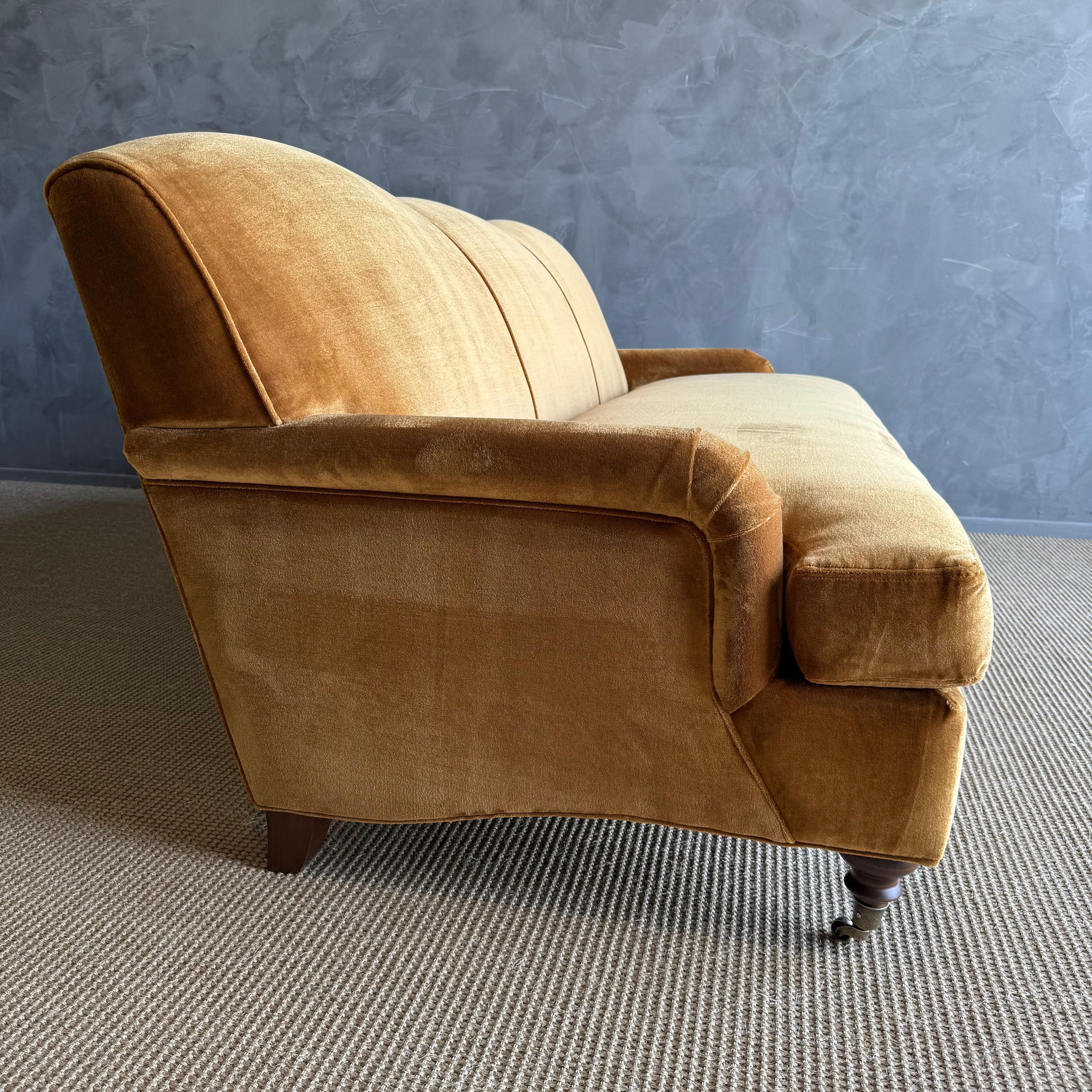 Contemporary Custom Made Modern English Arm Sofa in Performance Linen Velvet For Sale