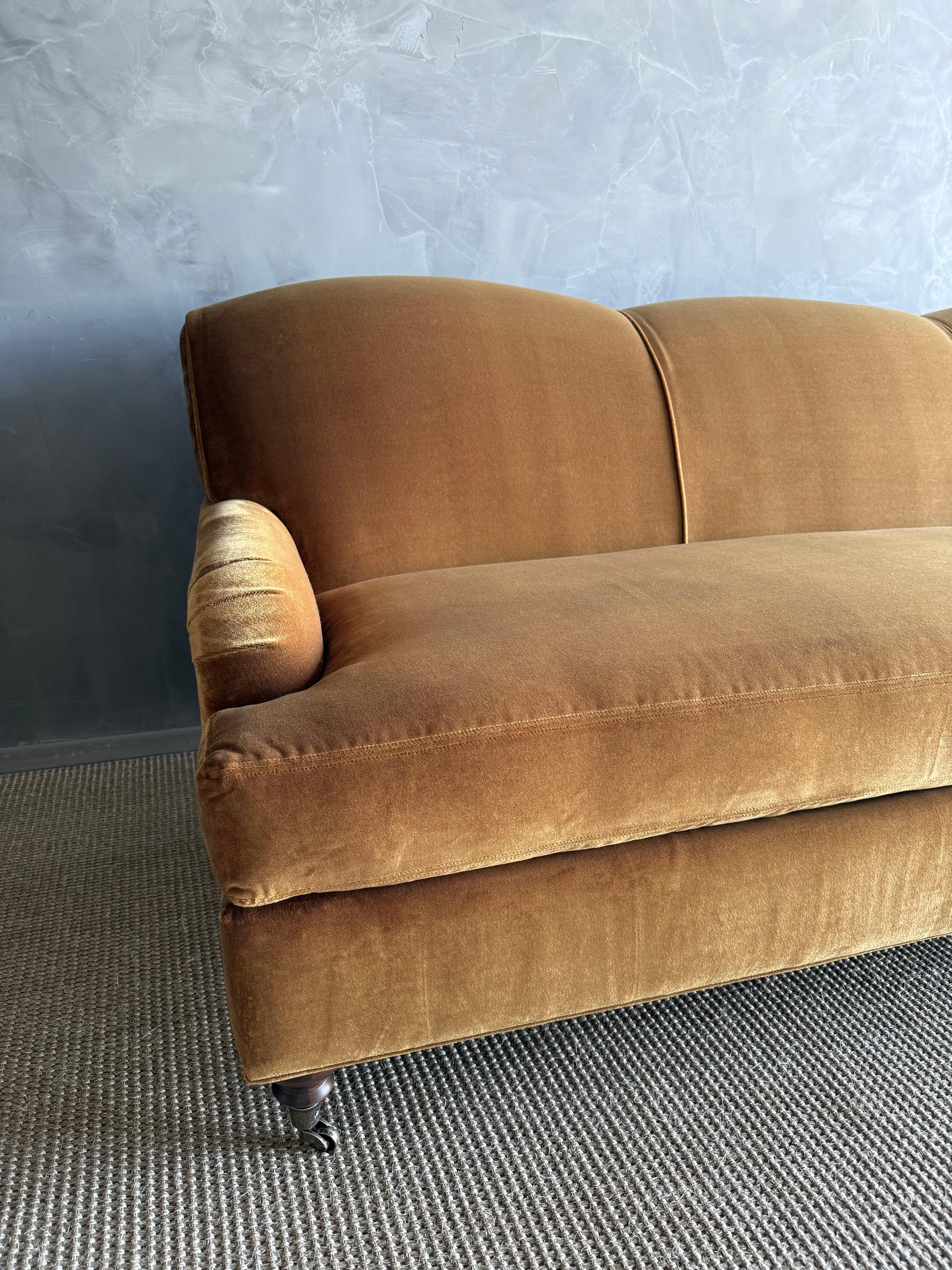 American Custom Made Modern English Arm Sofa in Performance Linen Velvet For Sale