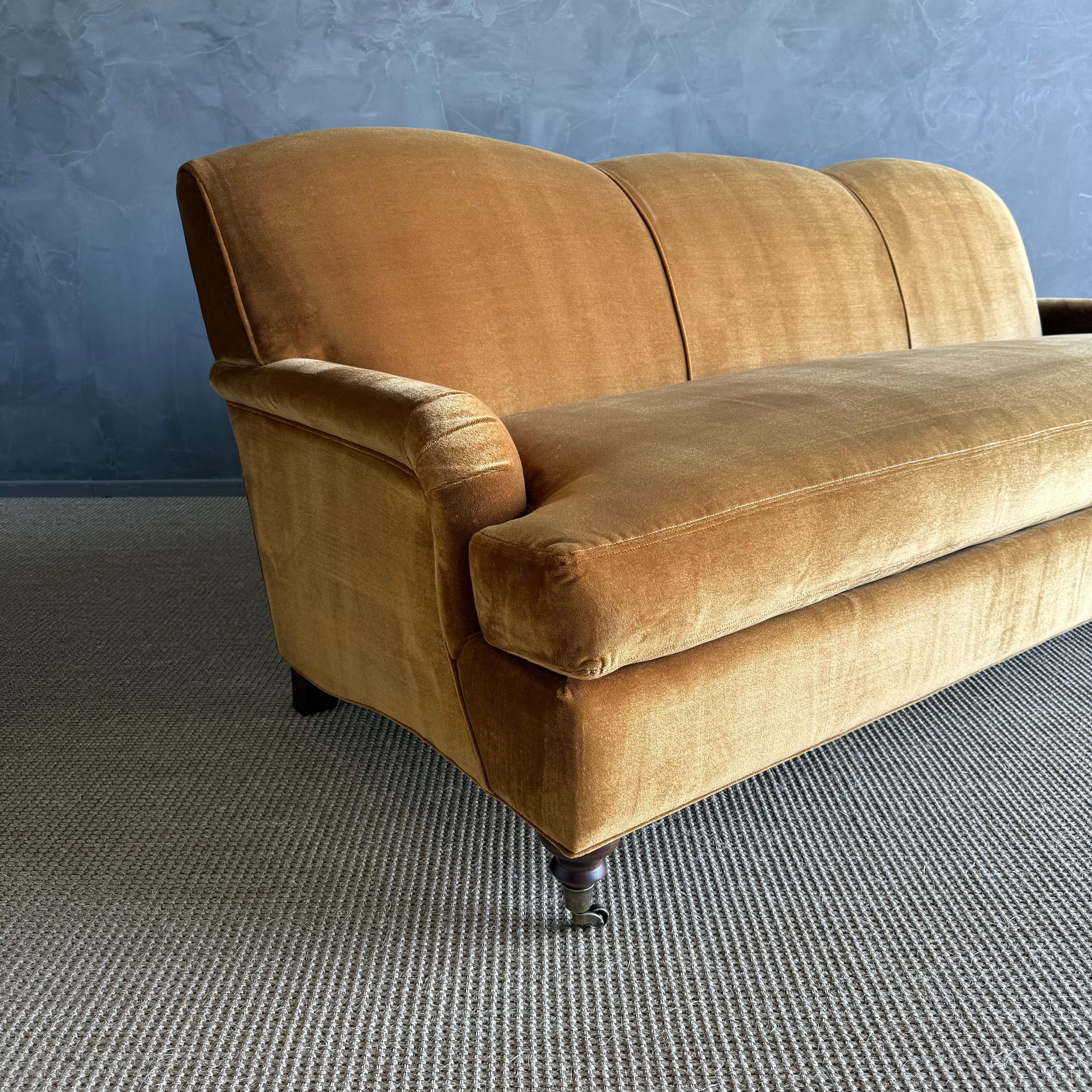 Custom Made Modern English Arm Sofa in Performance Linen Velvet In New Condition For Sale In Old Town Orange, CA