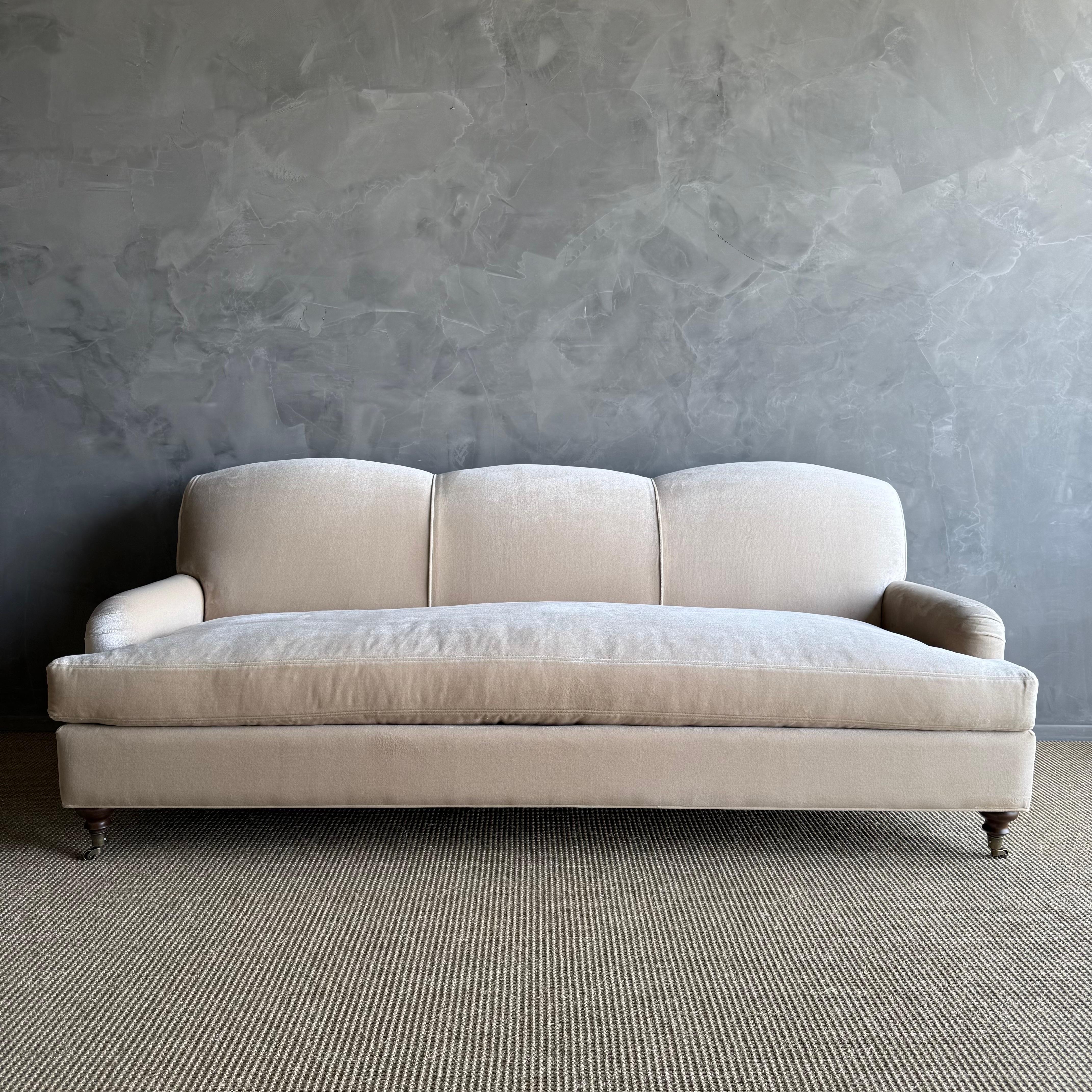Custom Made Modern English Arm Sofa in Performance Linen Velvet For Sale 3
