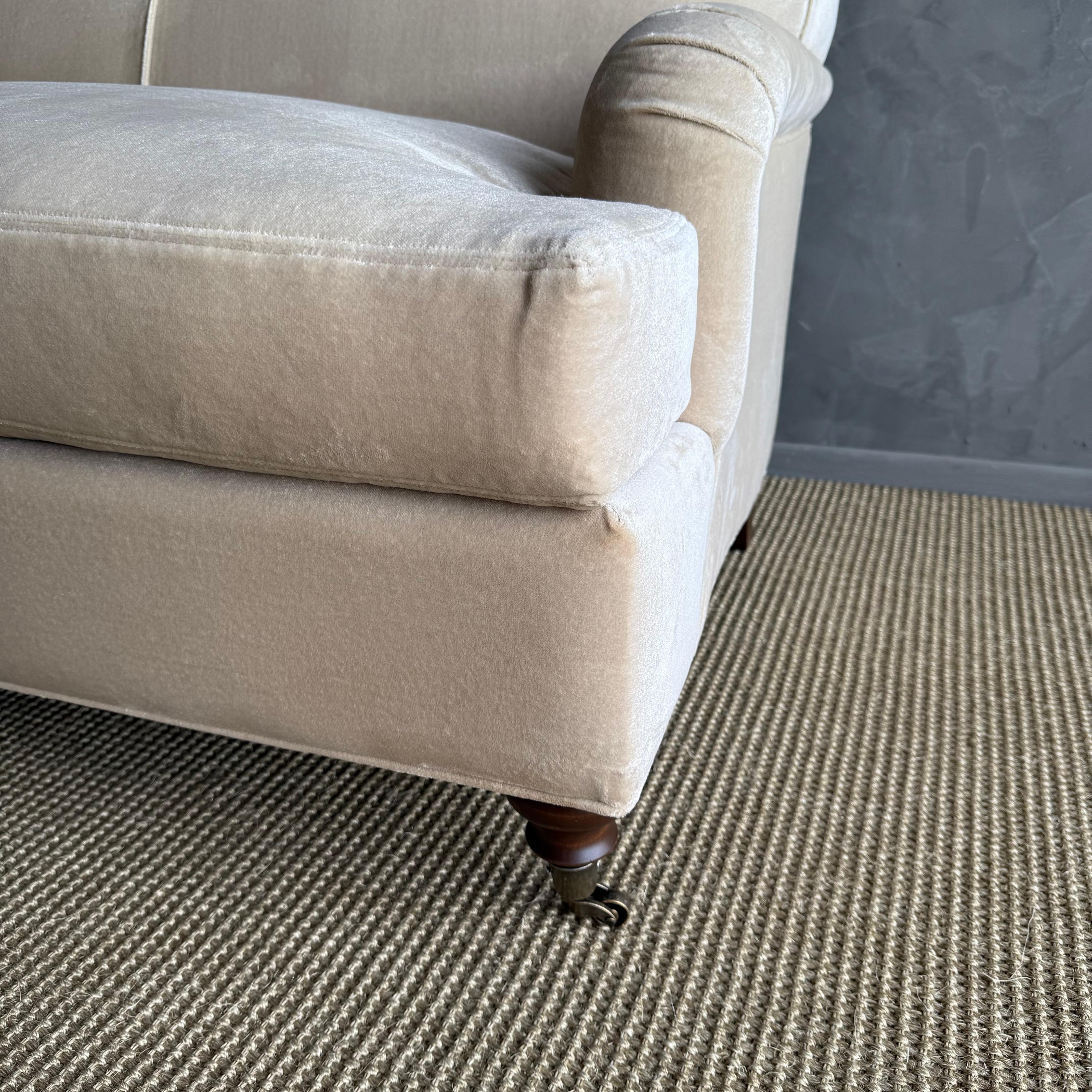 Custom Made Modern English Arm Sofa in Performance Linen Velvet For Sale 4