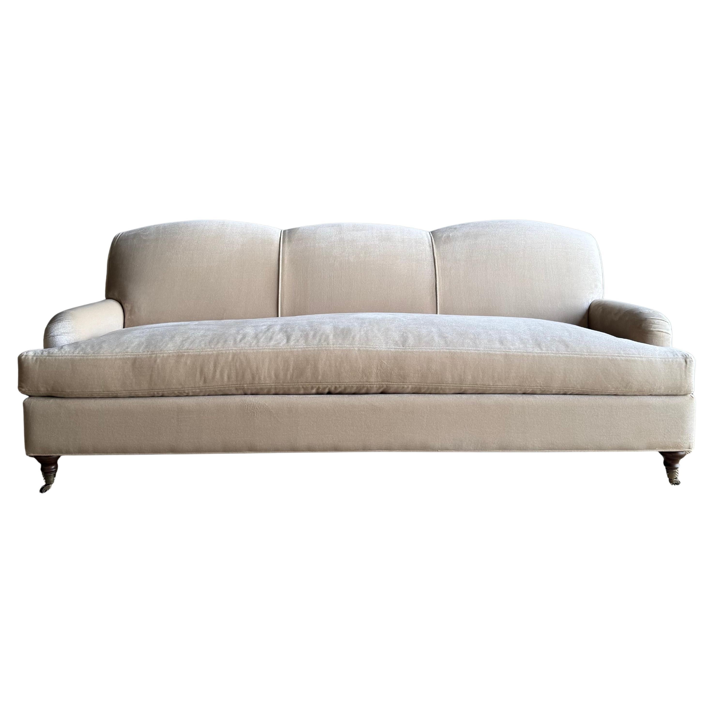 Custom Made Modern English Arm Sofa in Performance Linen Velvet