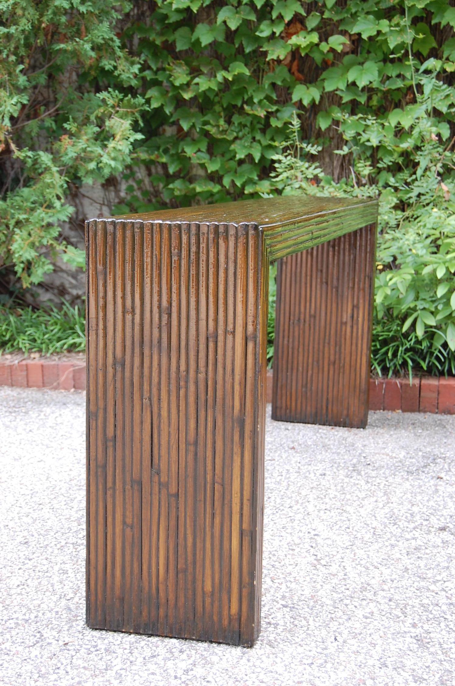 Custom Made Modern Faux Bamboo Console Table in Dark Brown Lacquered Finish 3