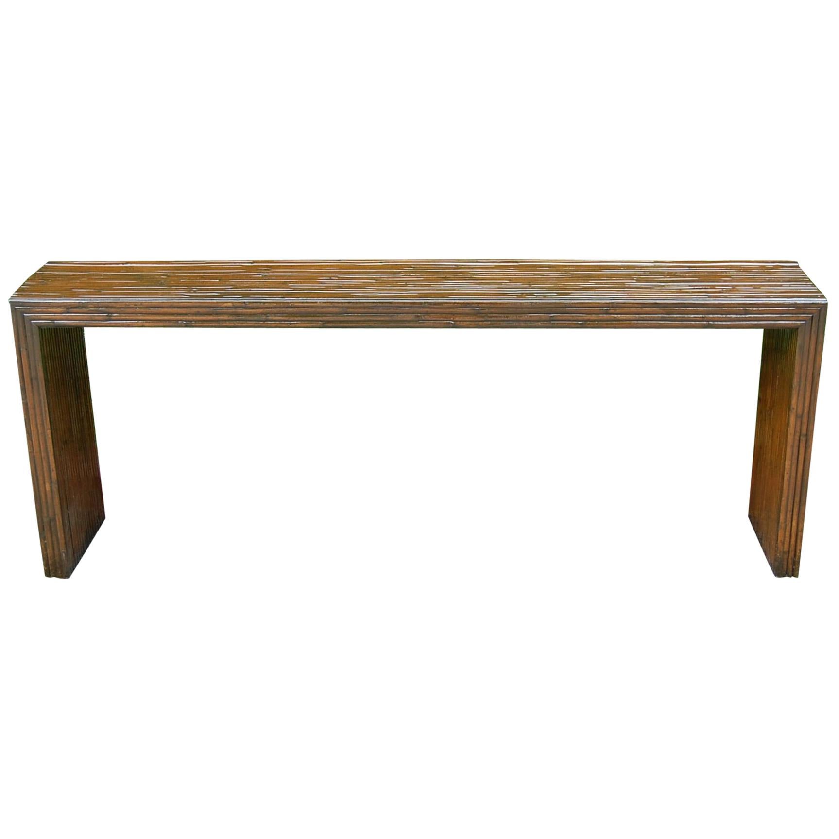 Custom Made Modern Faux Bamboo Console Table in Dark Brown Lacquered Finish