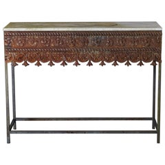 Custom Made Modern Garden Iron Console with Antique Iron Apron and Marble Top