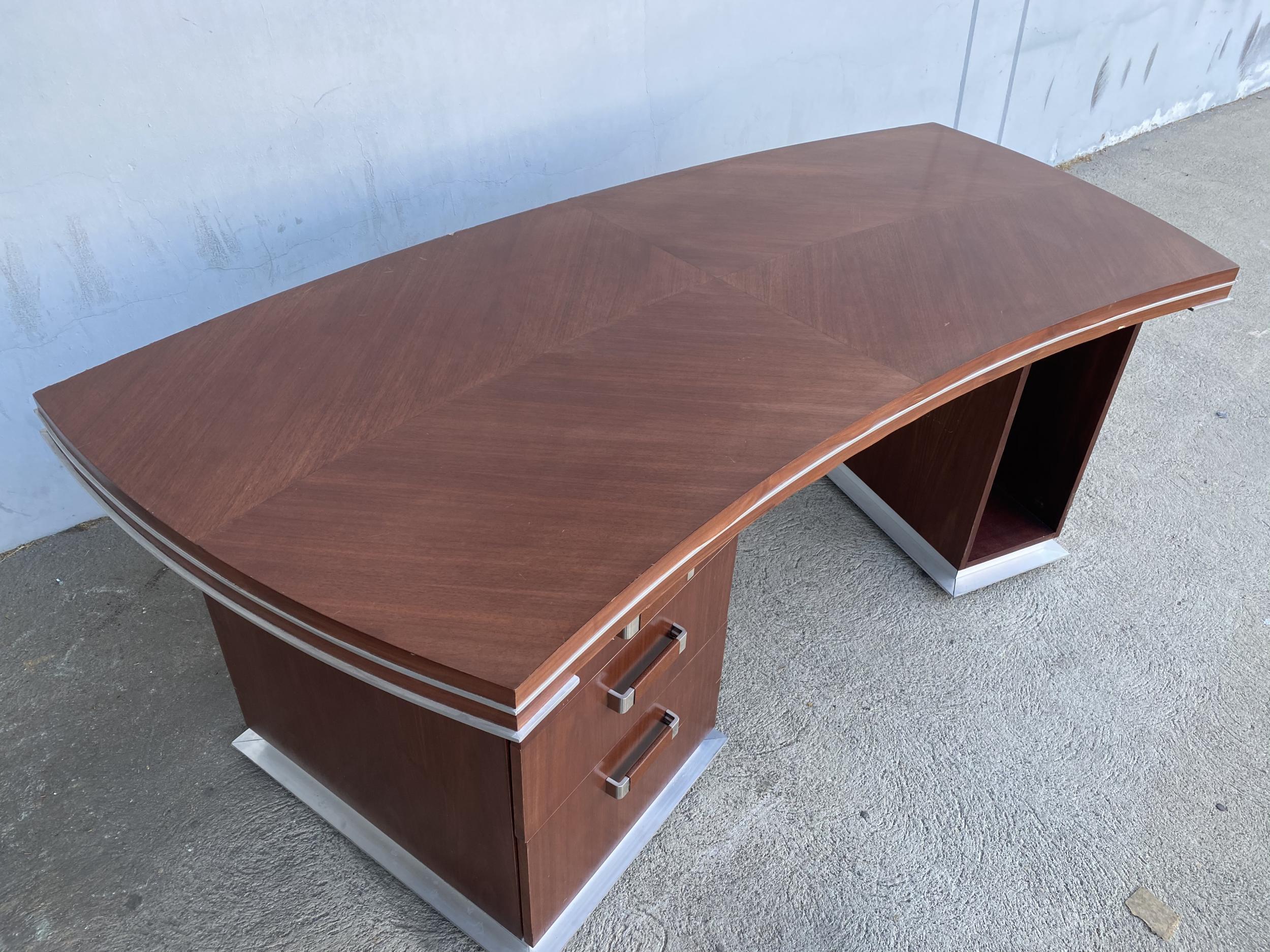 American Custom Made Modern Large Executive Desk with Aluminum Trim, circa 1990 For Sale