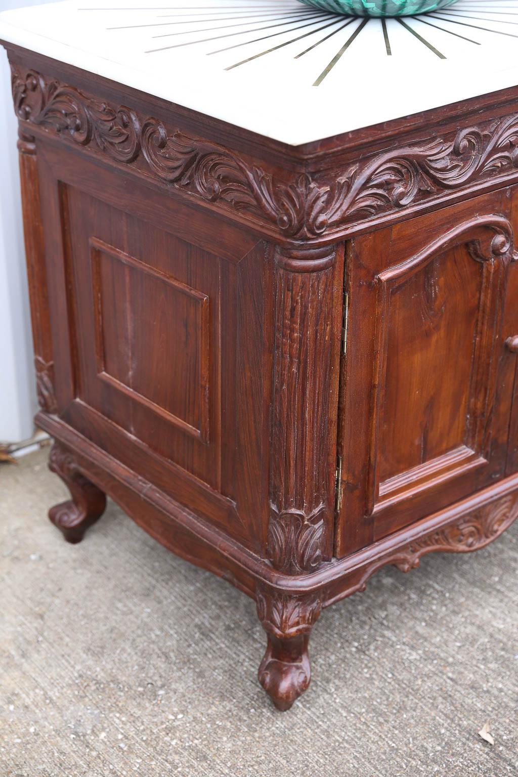 Custom Made Modern Malachite Sink on a Highly Decorative Teak Wood Vanity For Sale 1