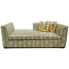  Custom Made Modern Metallic silver and Gold Leather Sofa/Chaise