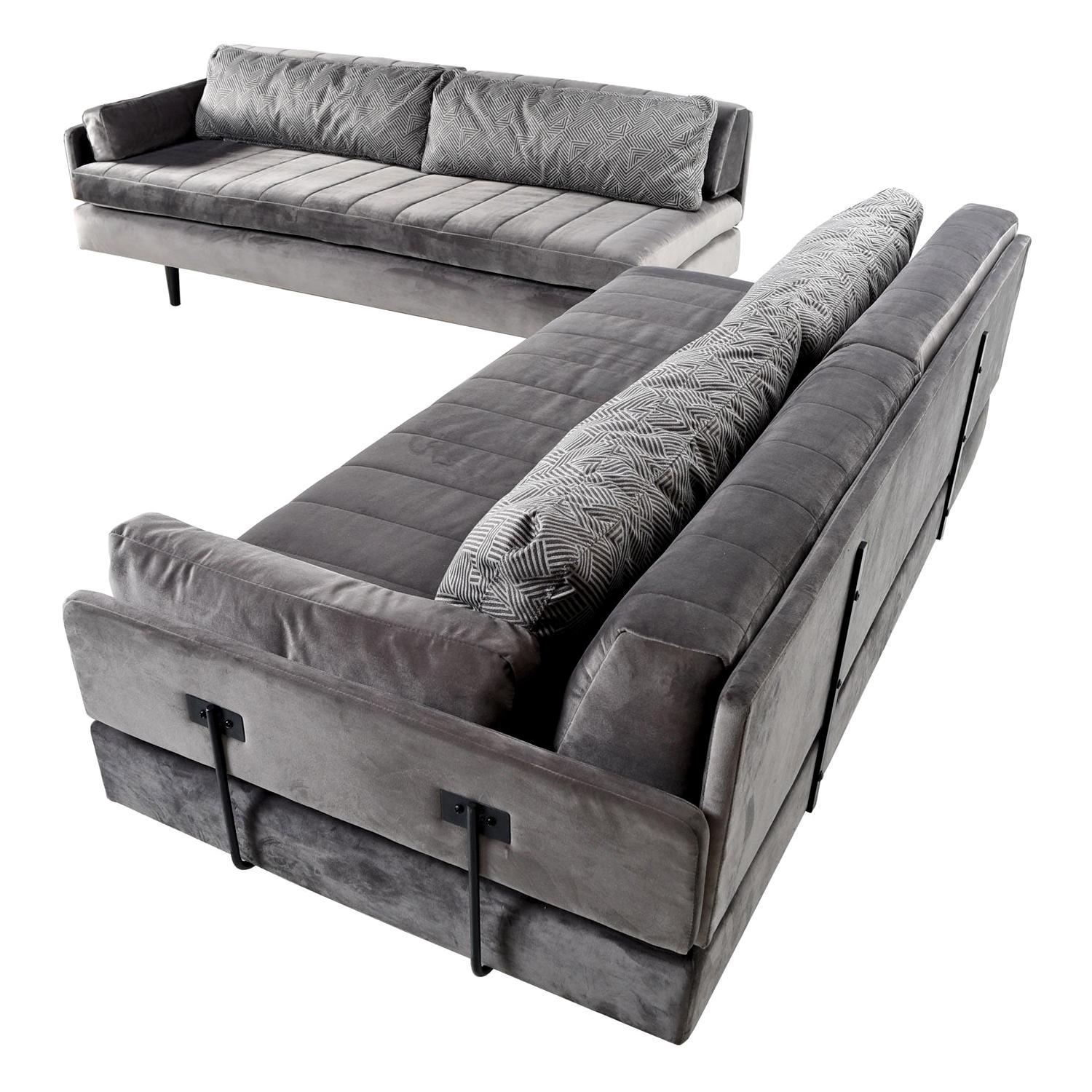 Bespoke Mid-Century Modern modular daybed sofa set. Custom design re-purposing vintage Mid-Century Modern platform daybeds, the remainder of sofa is completely custom built and re-fabricated, new mattress, back bolsters and cushions, newly recovered