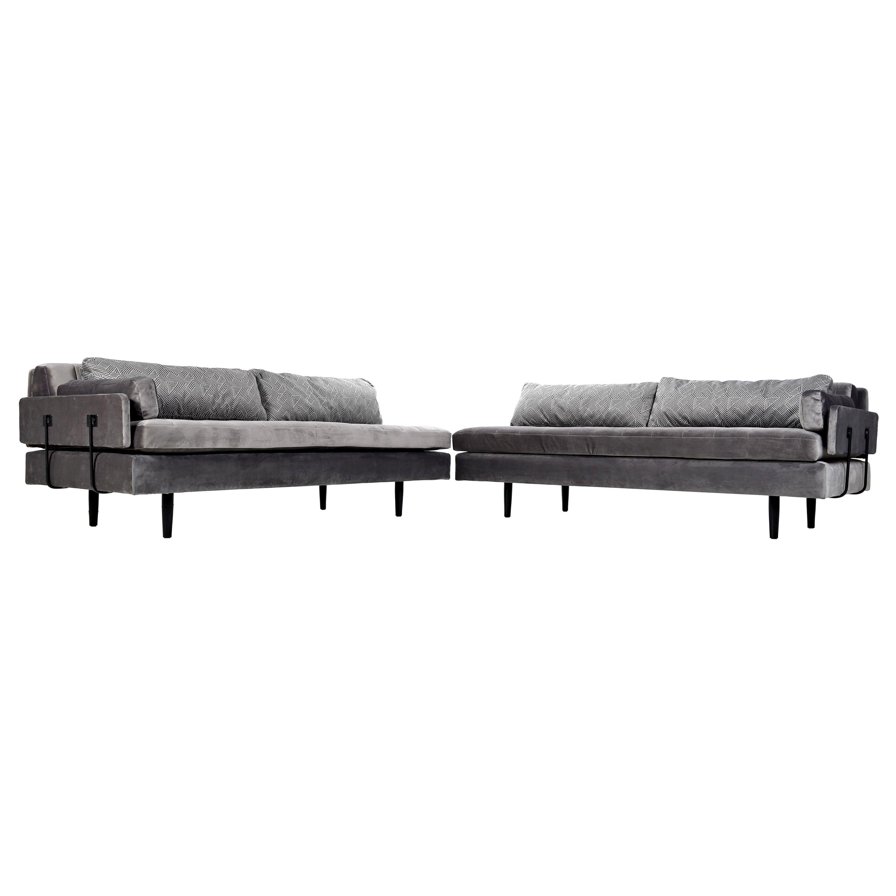 Custom Made Modern Modular Grey Velvet Daybed Sofa