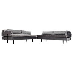 Vintage Custom Made Modern Modular Grey Velvet Daybed Sofa